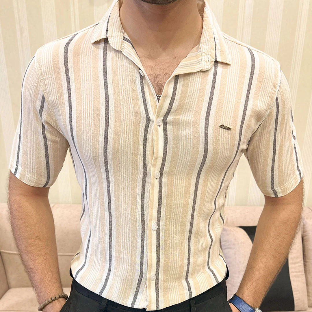 Turbo Patterned Lining Style Casual Shirt In Beige - Image 4