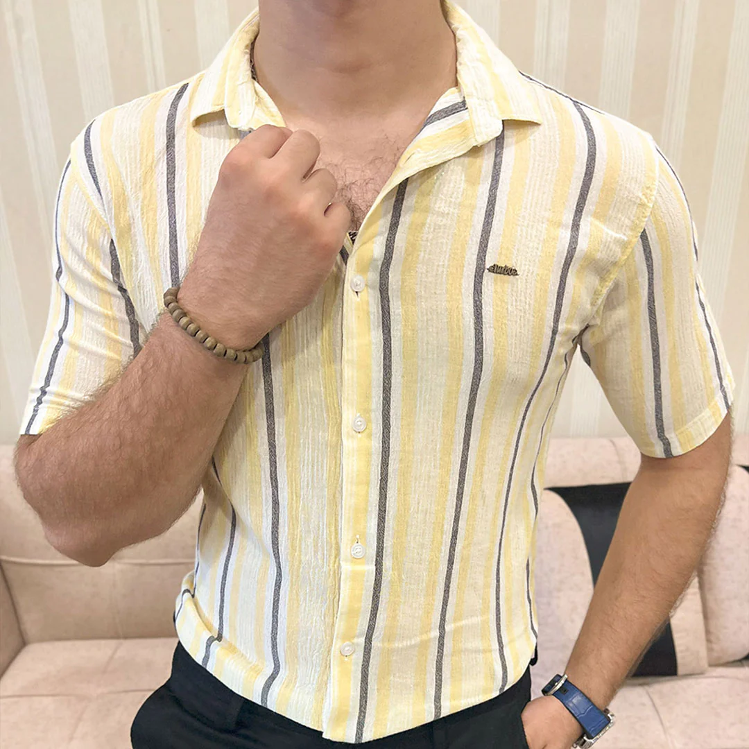 Turbo Patterned Lining Style Casual Shirt In Lemon - Image 2