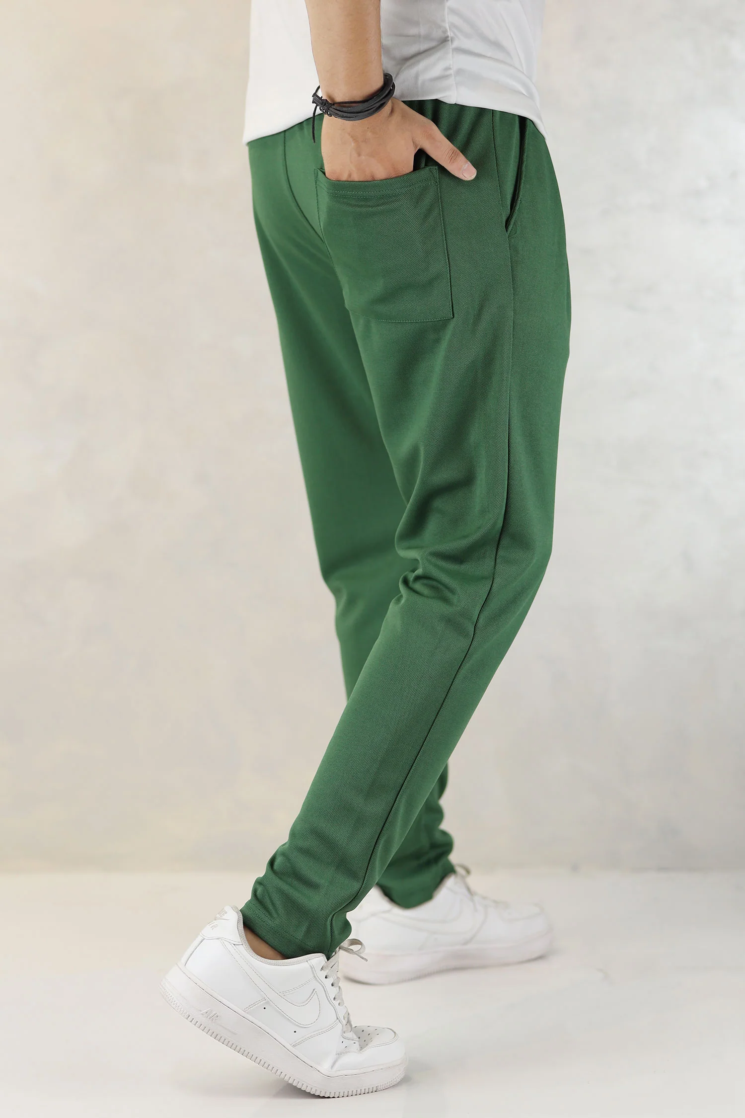 Turbo Pique Textured Double Plate SlimFit Trouser In Green - Image 4