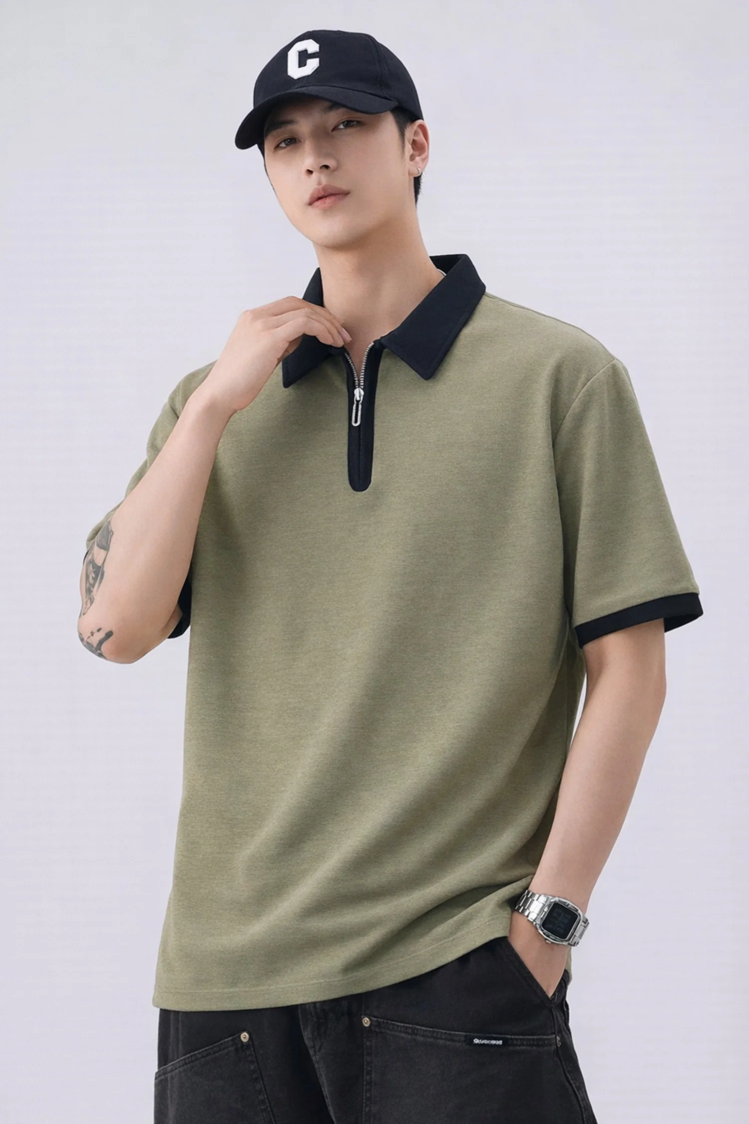 Turbo Zip-Up Neckline Design Men's Polo T-Shirt - Image 13