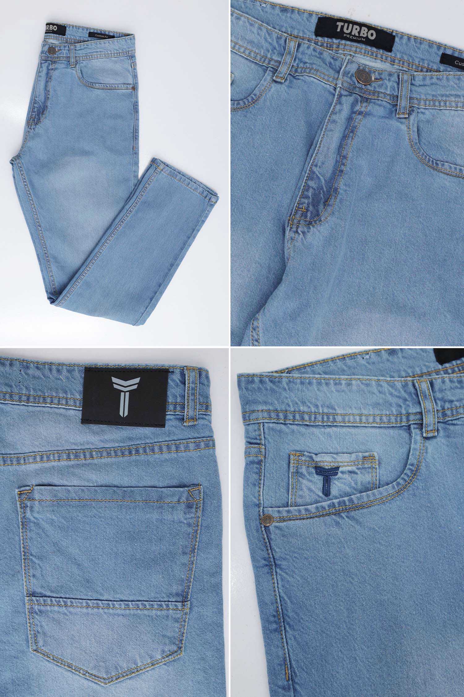 Turbo Plain Slim-Fit Jeans In Mid Blue - Image 4