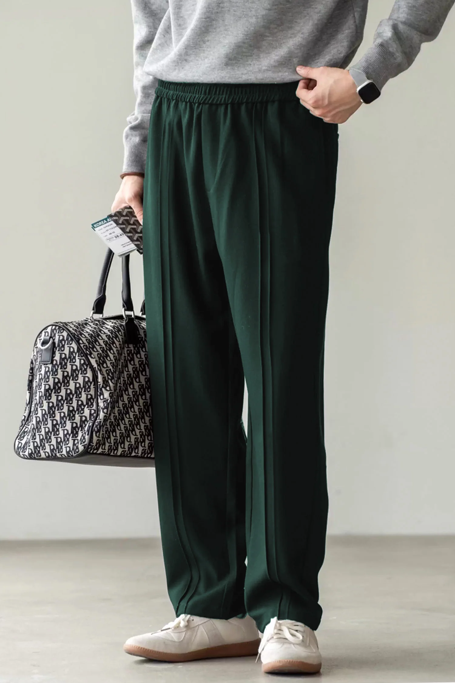 Turbo Poplin Front-Double Line Trouser In Dark Green