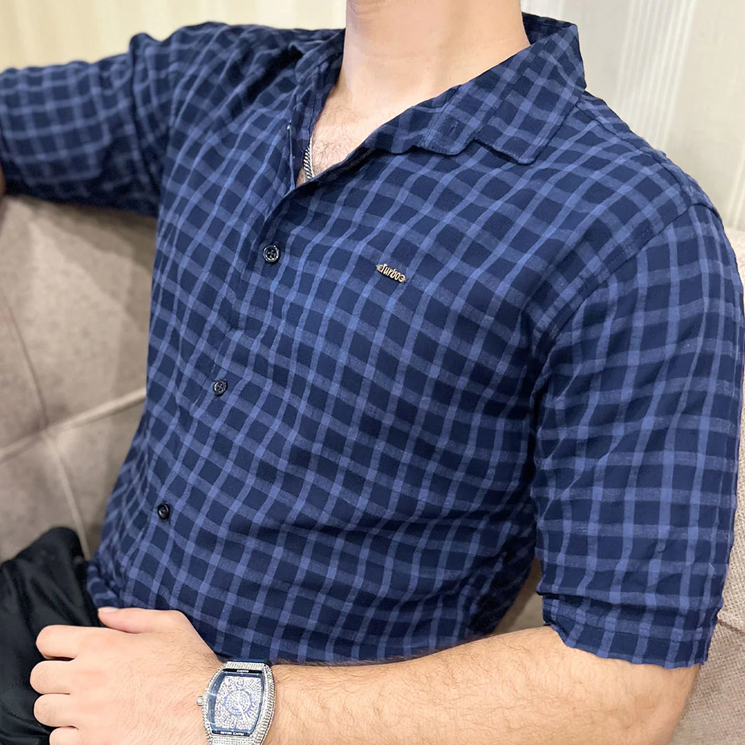 Turbo Premium Lightweight Half Sleeve Casual Shirt In Navy Blue - Image 4
