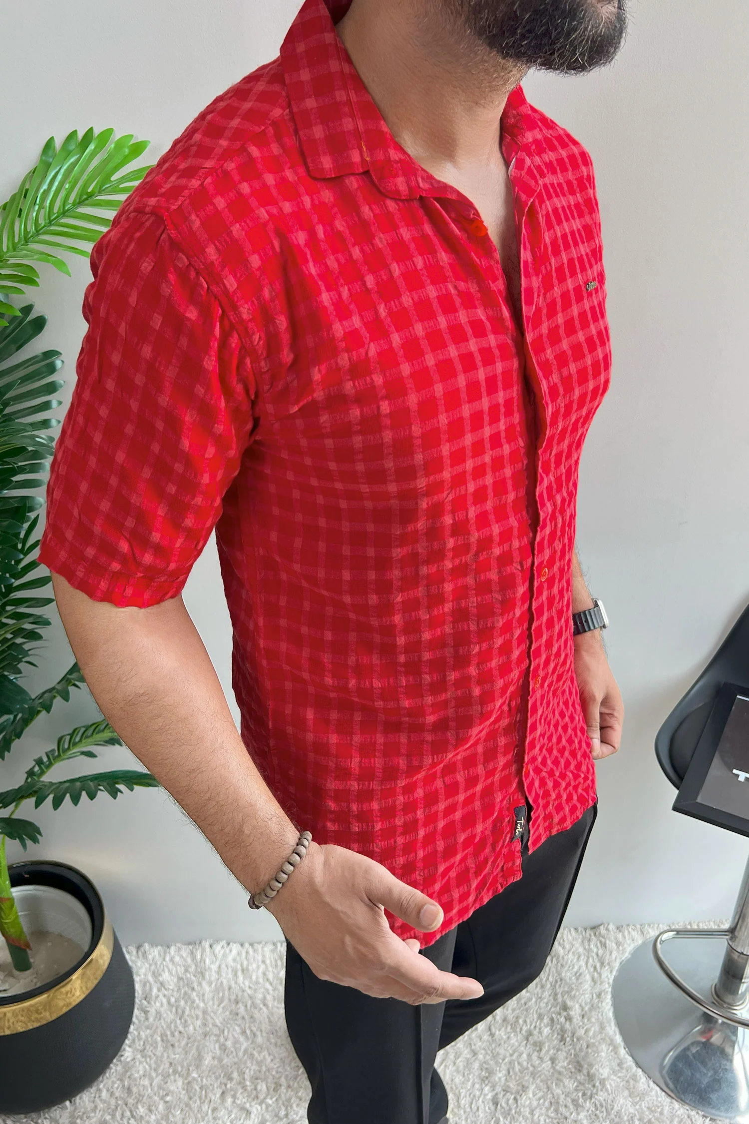 Turbo Premium Lightweight Half Sleeve Casual Shirt In Red - Image 3