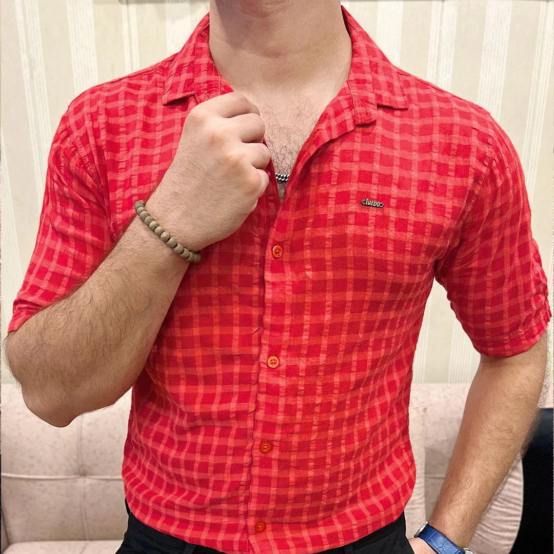 Turbo Premium Lightweight Half Sleeve Casual Shirt In Red - Image 2