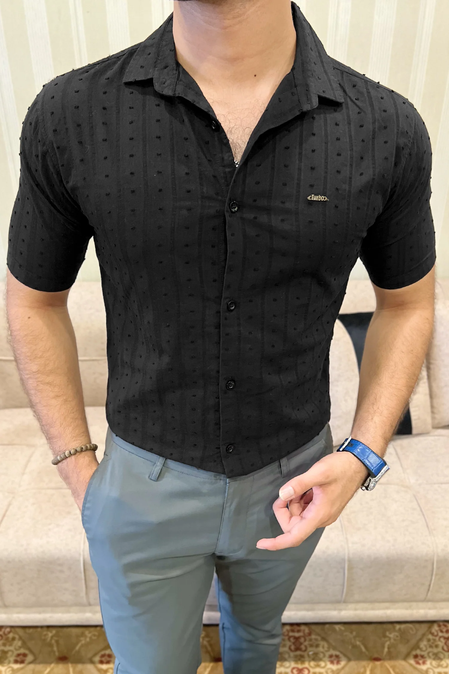 Turbo Puff Clasic Thread Casual Shirt In Black - Image 2