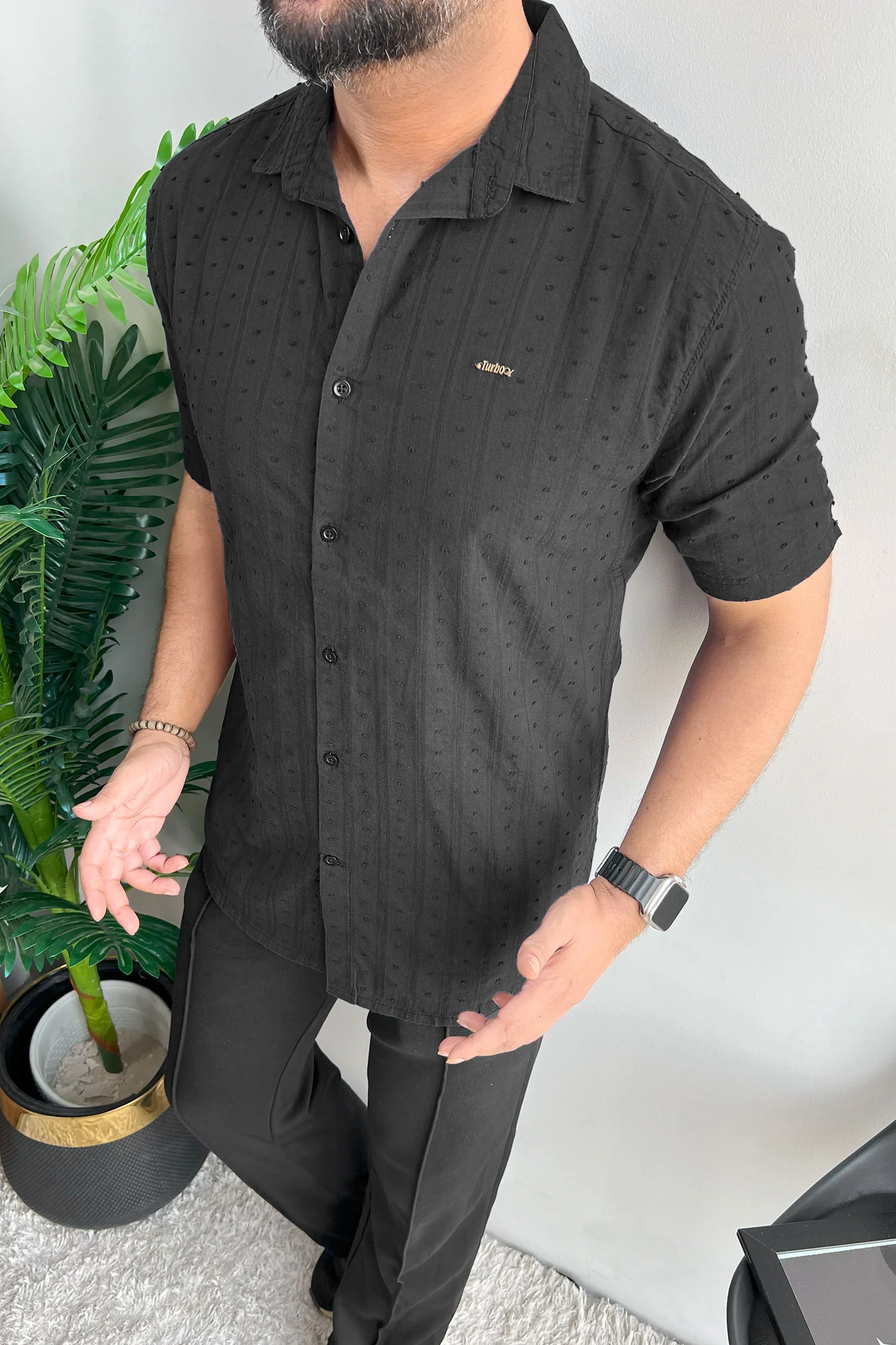 Turbo Puff Clasic Thread Casual Shirt In Black - Image 2
