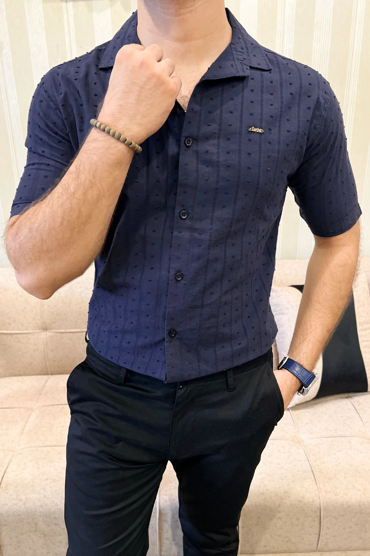 Turbo Puff Classic Thread Casual Shirt In Navy Blue - Image 2