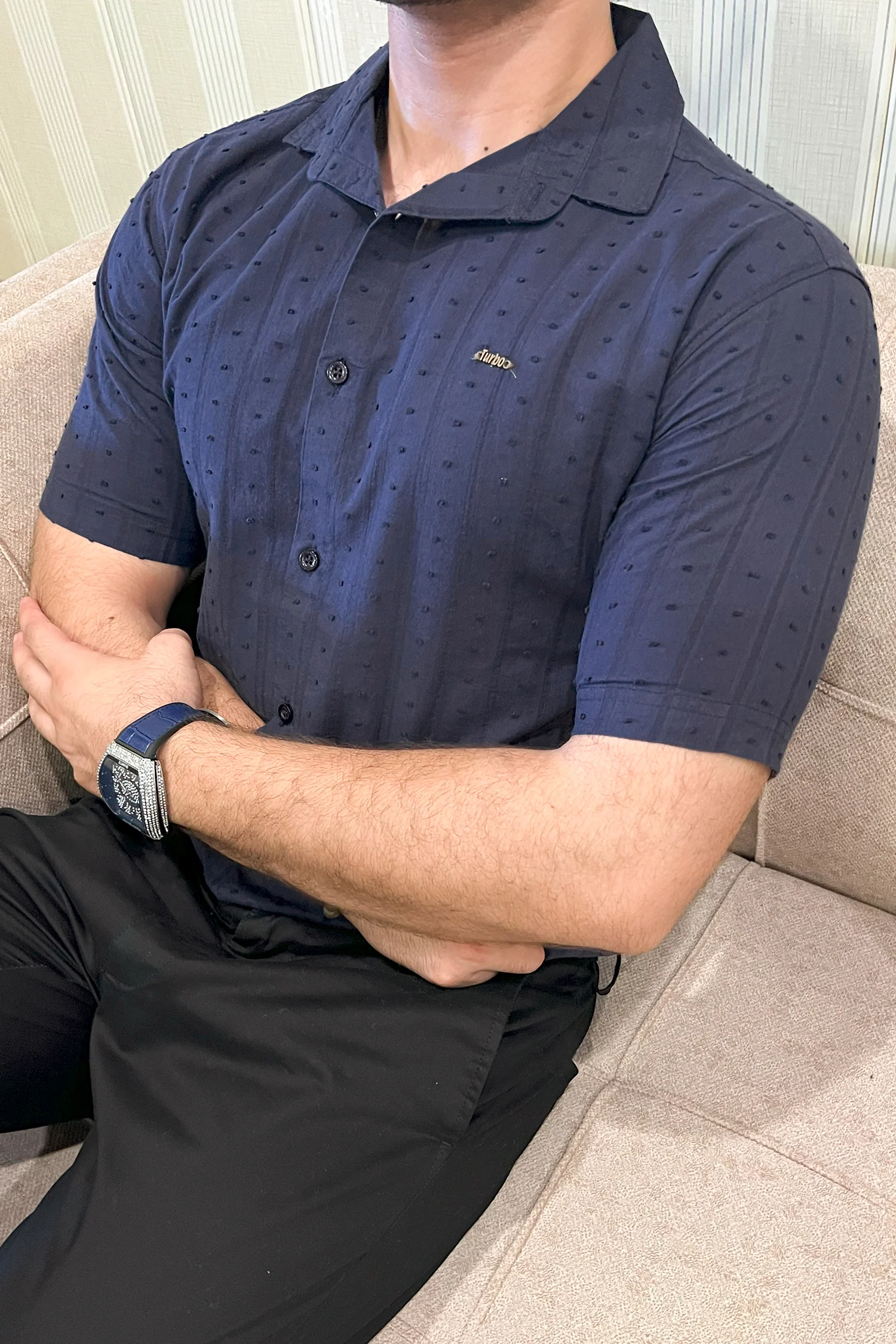 Turbo Puff Classic Thread Casual Shirt In Navy Blue - Image 4