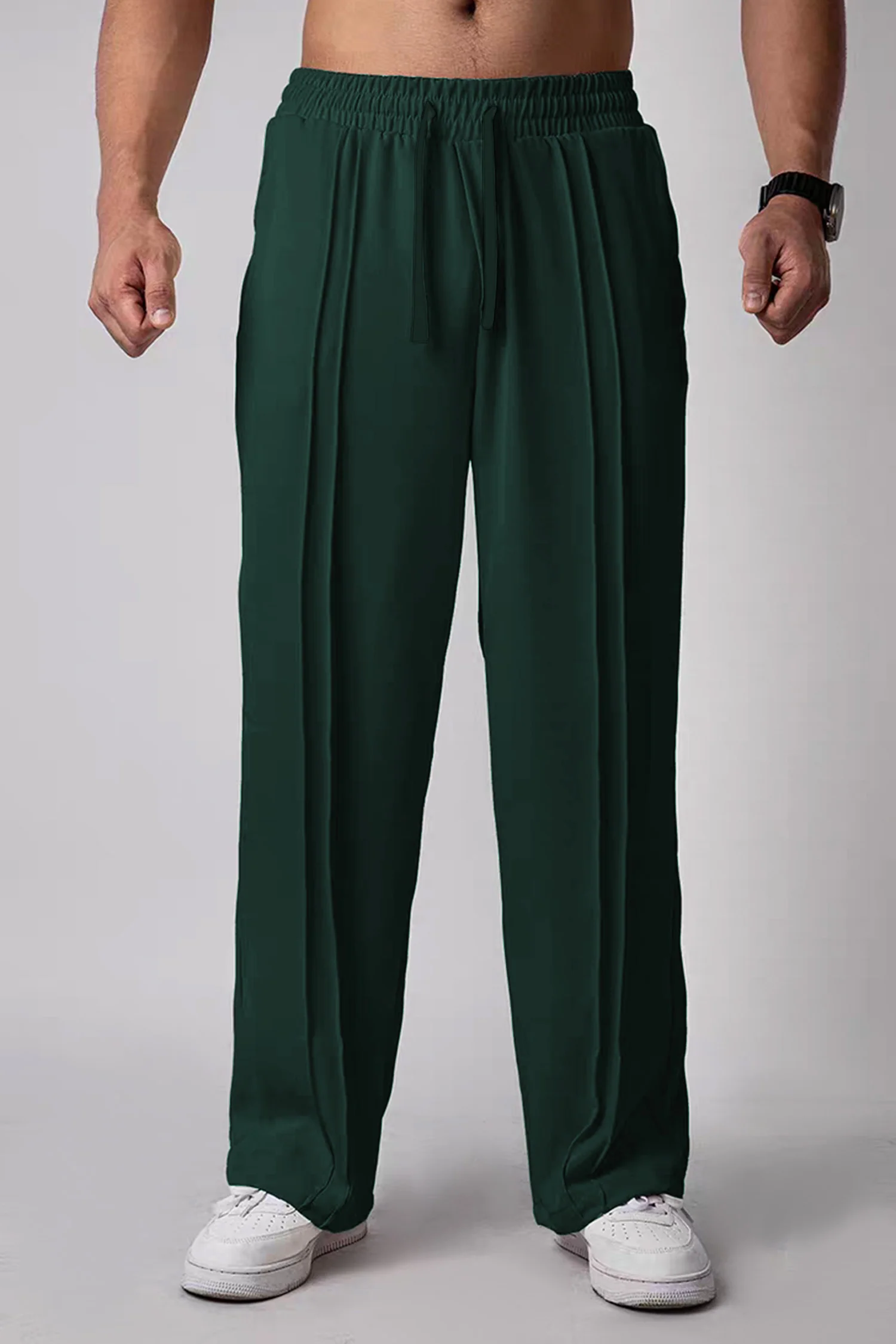 Turbo Poplin Front-Double Line Trouser In Dark Green - Image 2