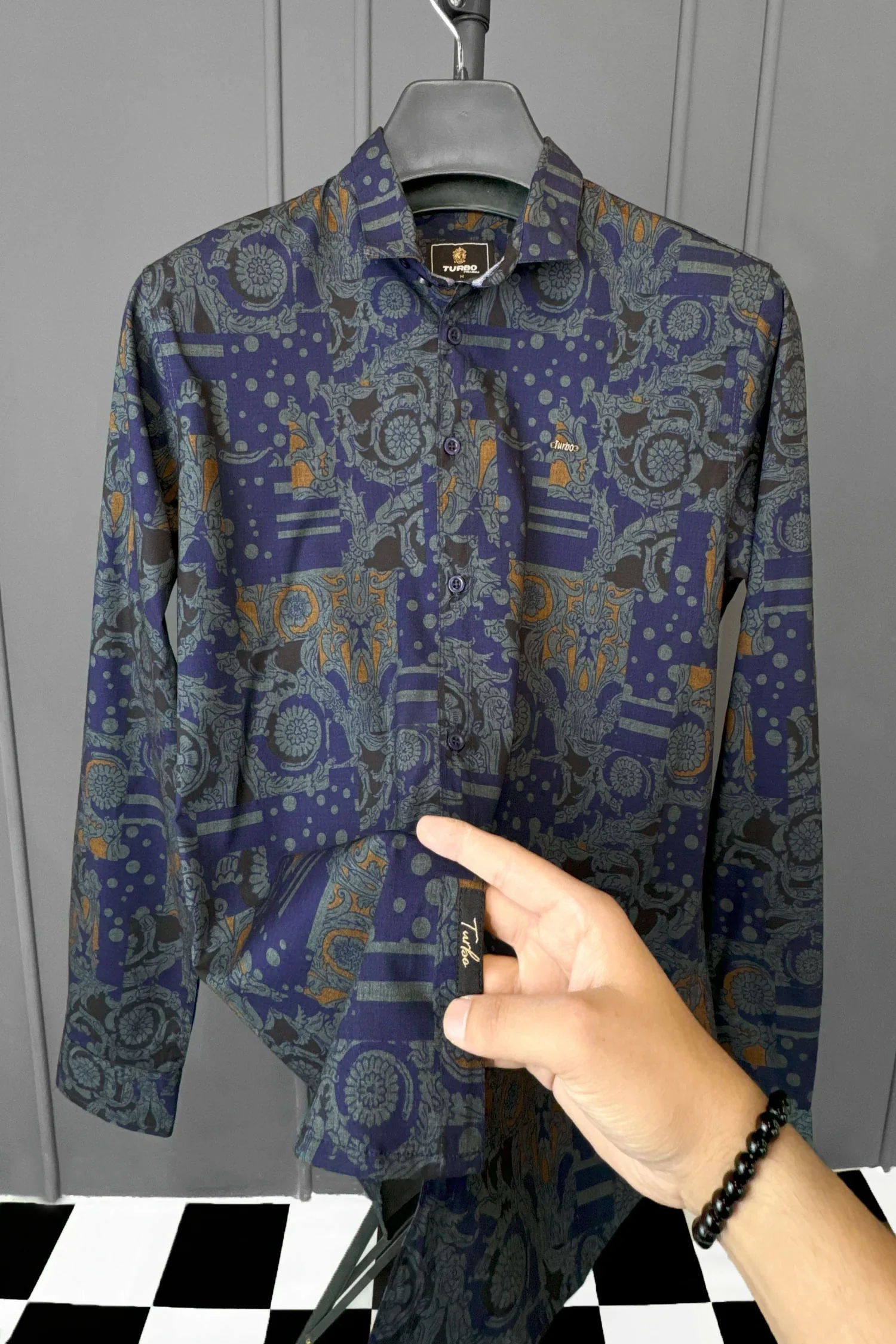 Turbo Retro Flower Motif Long Sleeve Cotton Casual Shirt - Image 6
