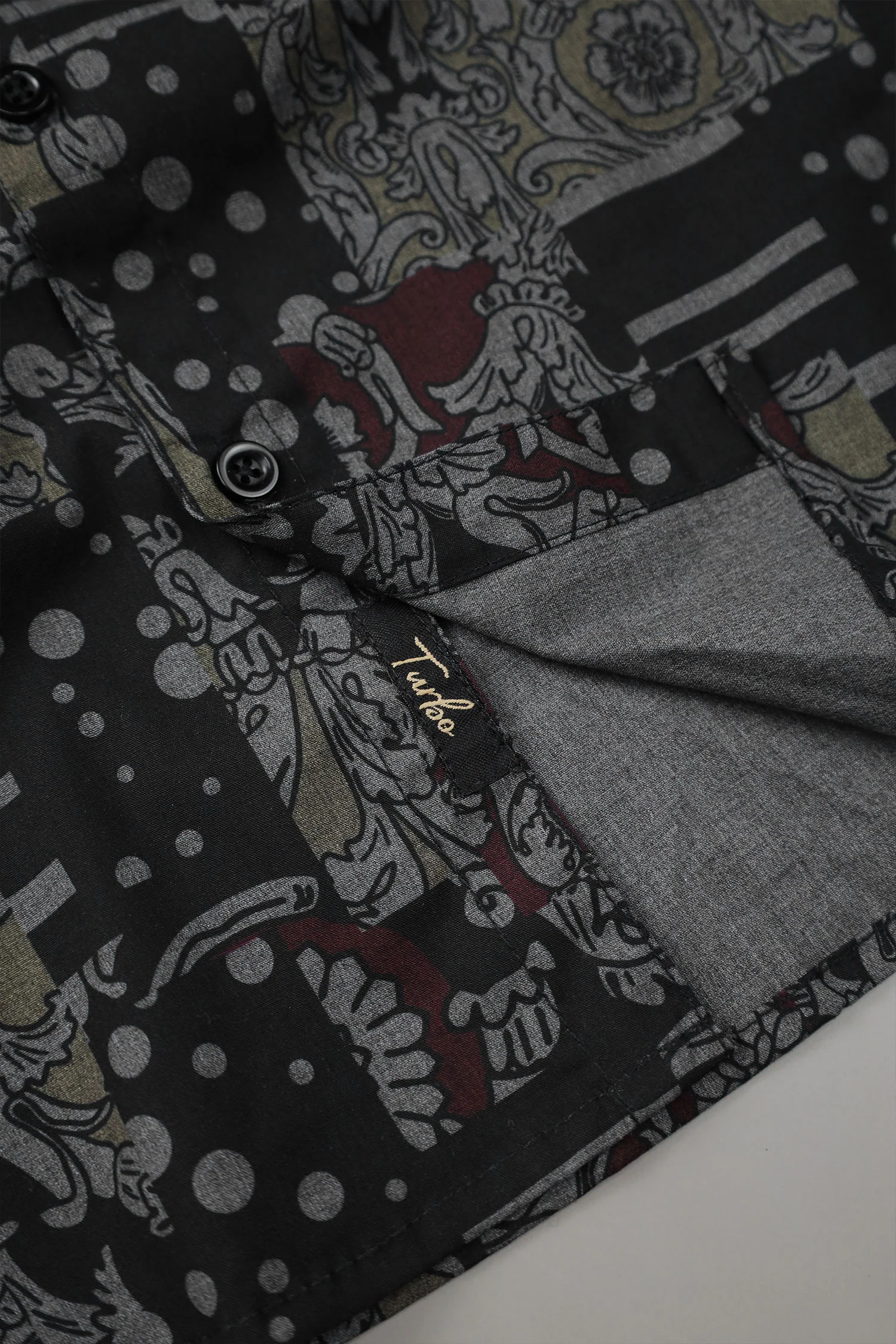 Turbo Retro Flower Motif Long Sleeve Cotton Casual Shirt In Black - Image 4