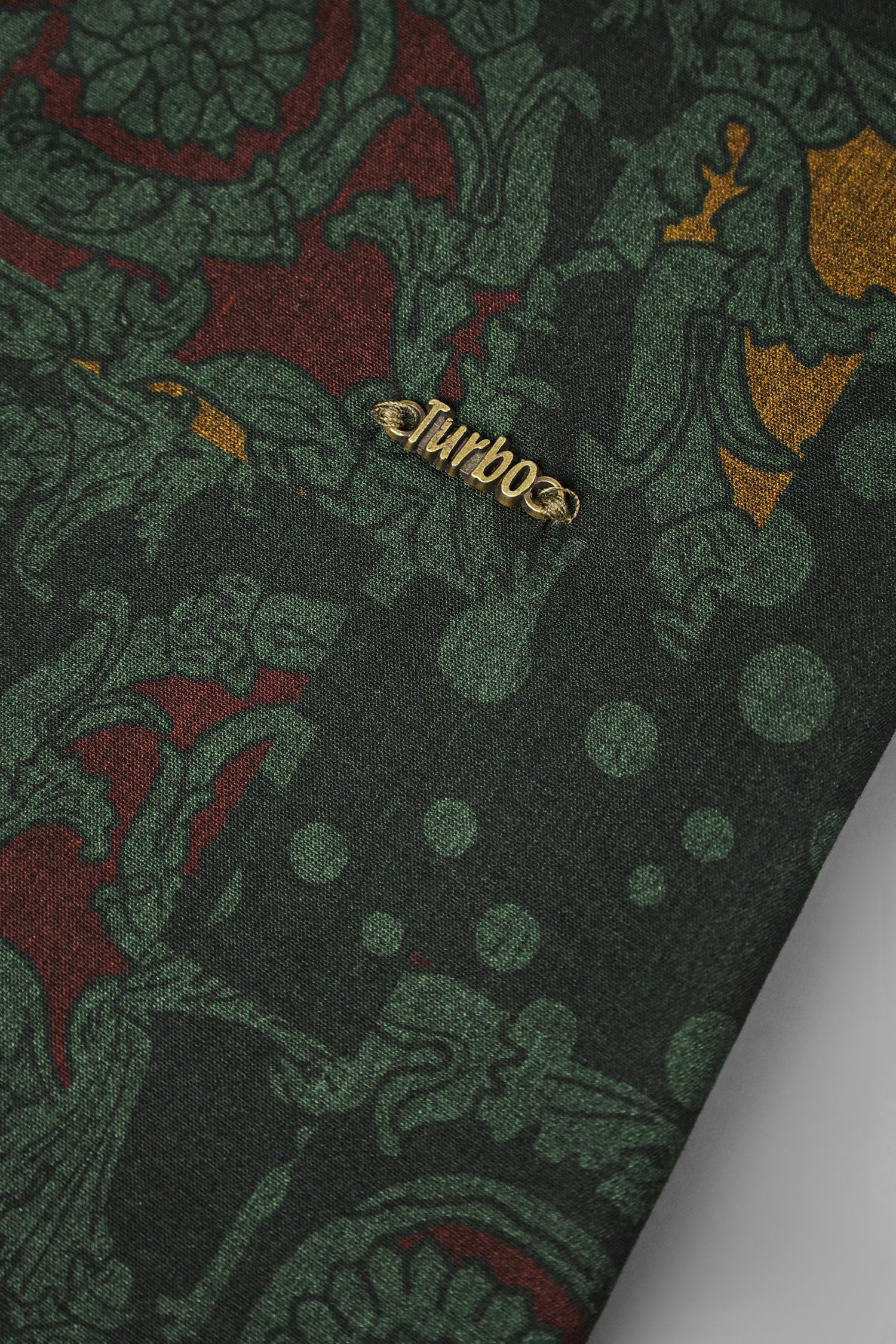 Turbo Retro Flower Motif Long Sleeve Cotton Casual Shirt In Dark Green - Image 4