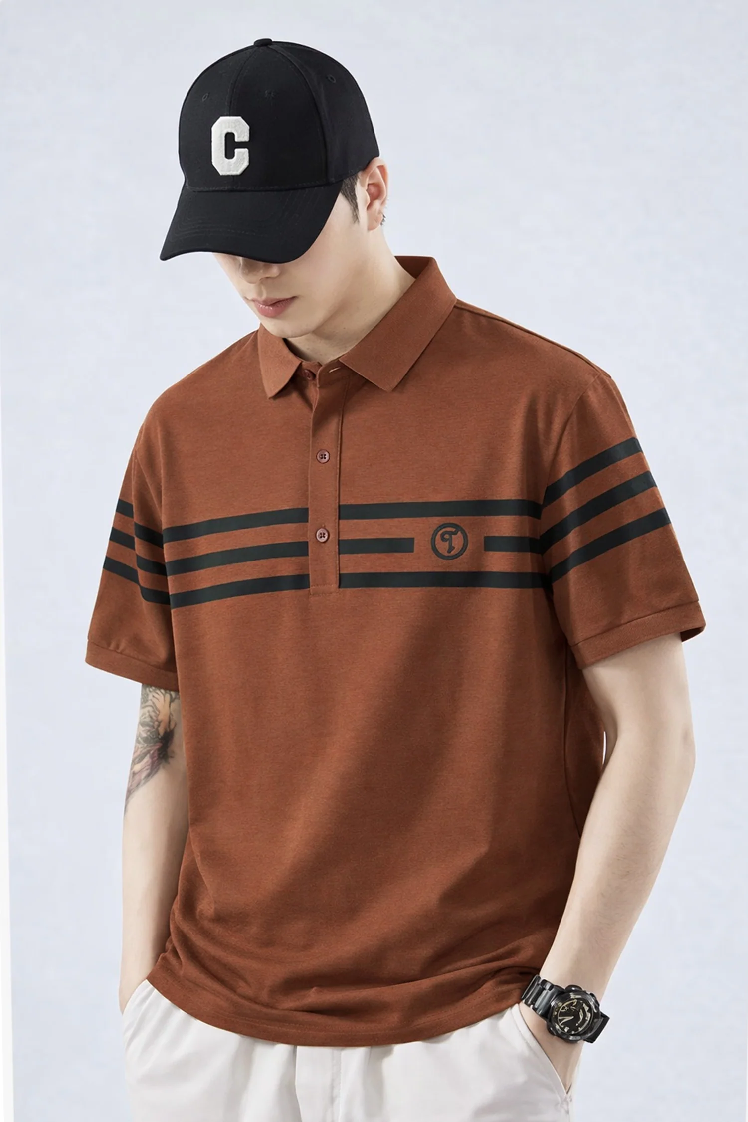 Turbo Horizontal Stripes Style Men's Polo T-Shirt - Image 9