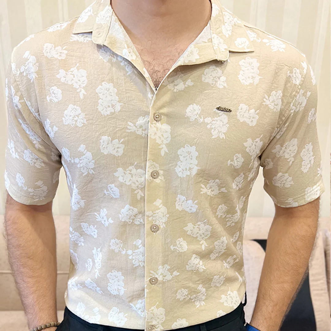 Turbo Rich Floral Printed Casual Shirt In Beige - Image 3