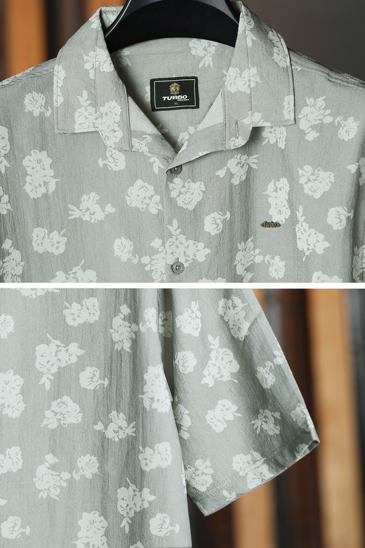 Turbo Rich Floral Printed Casual Shirt In Light Grey - Image 3
