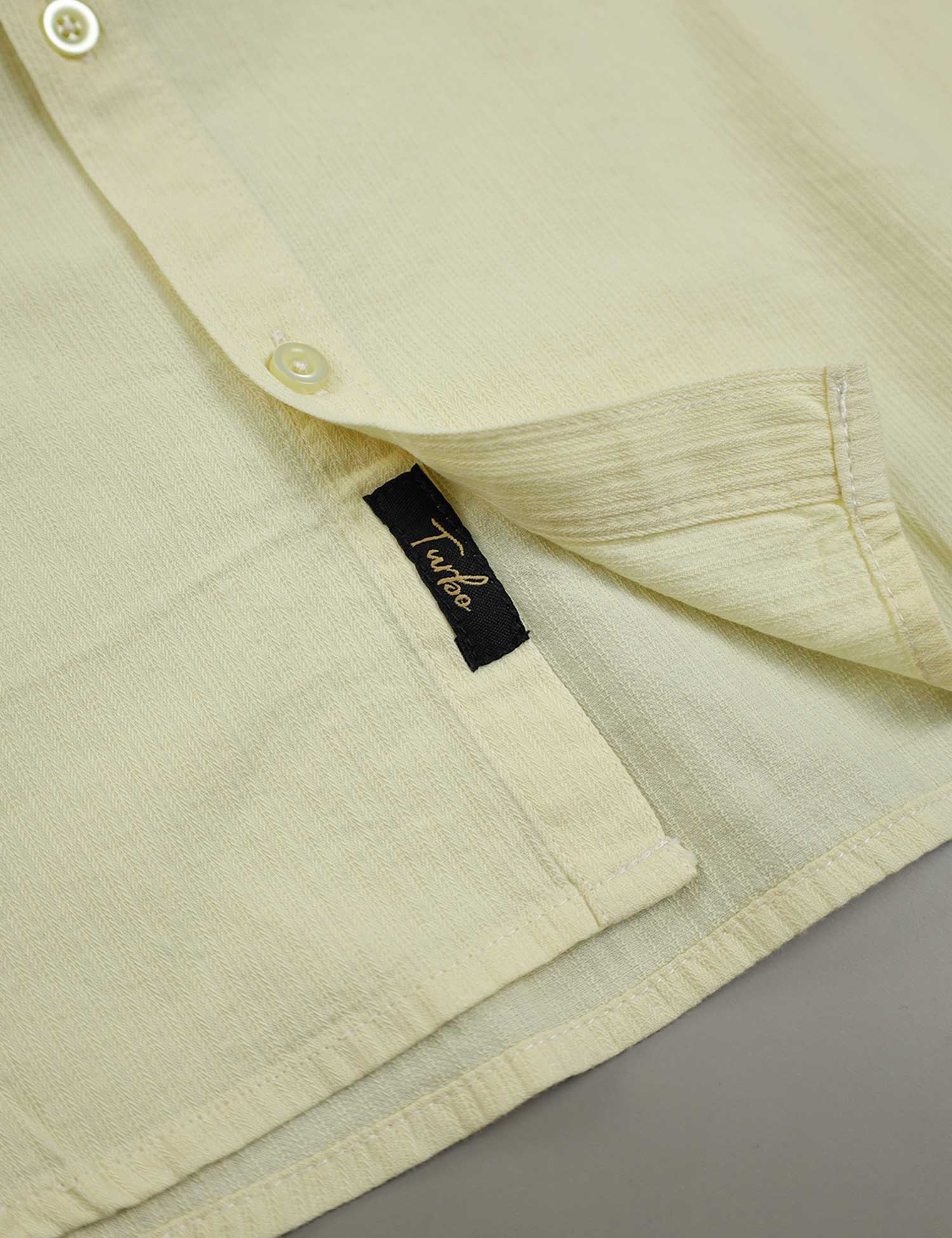 Turbo Self Lining Long Sleeve Cotton Casual Shirt In Light Lemon - Image 4