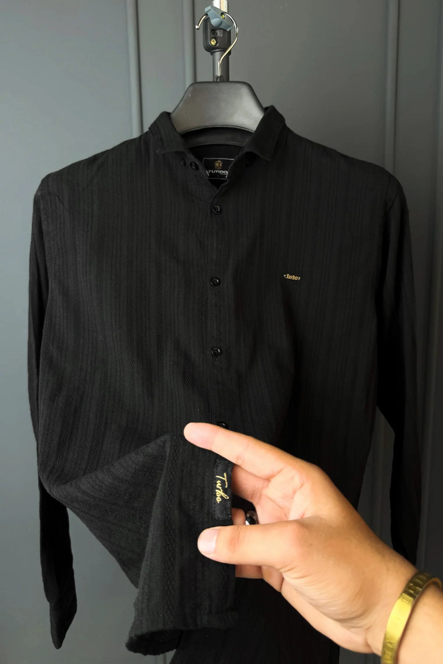 Turbo Self Stripe Motif Long Sleeve Cotton Casual Shirt - Image 8