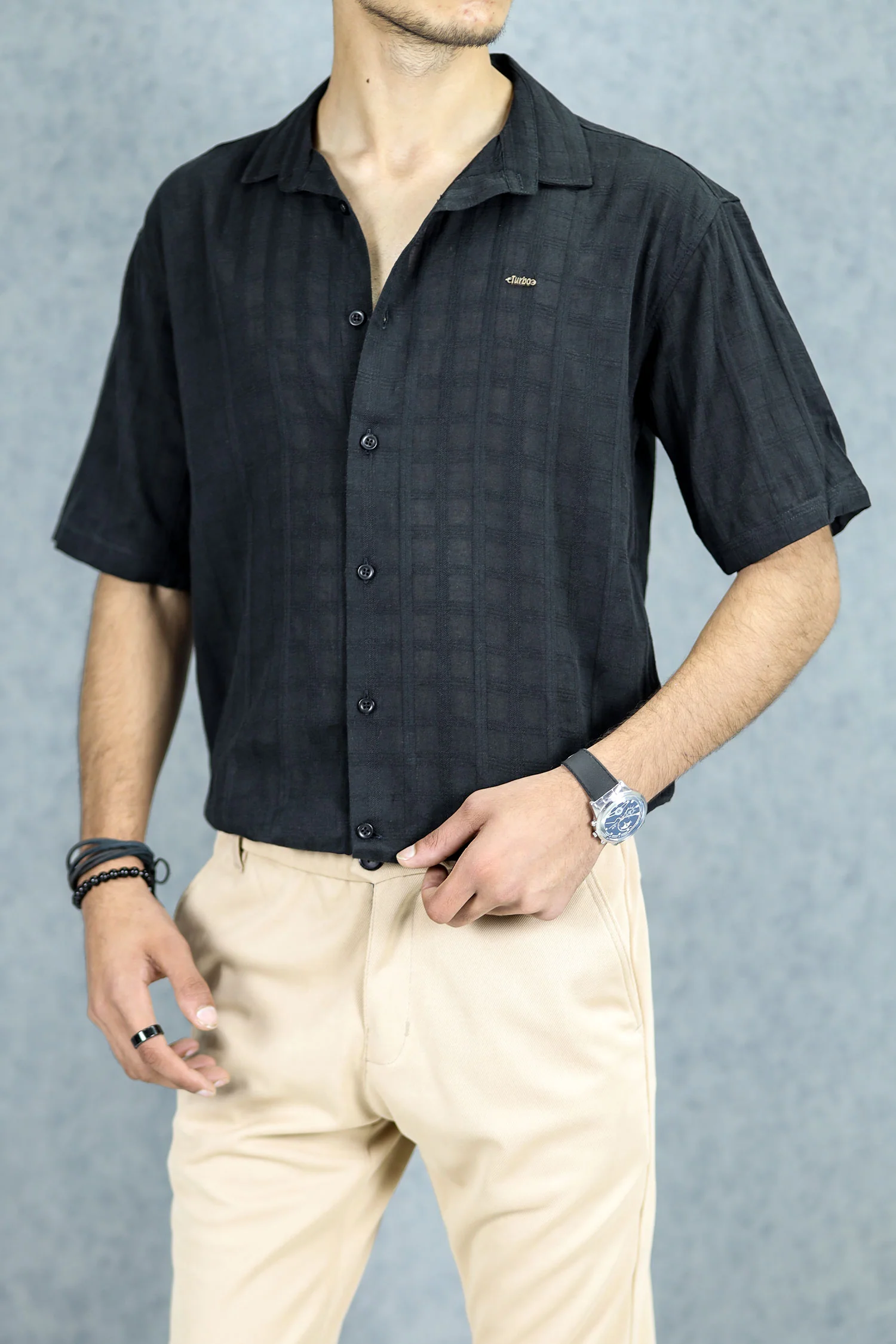 Turbo ShowOff Self Pattern Casual Shirt In Black - Image 3