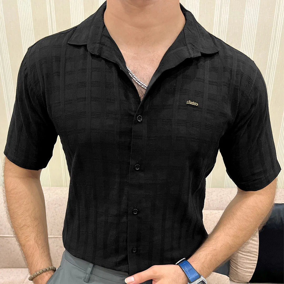 Turbo ShowOff Self Pattern Casual Shirt In Black - Image 5