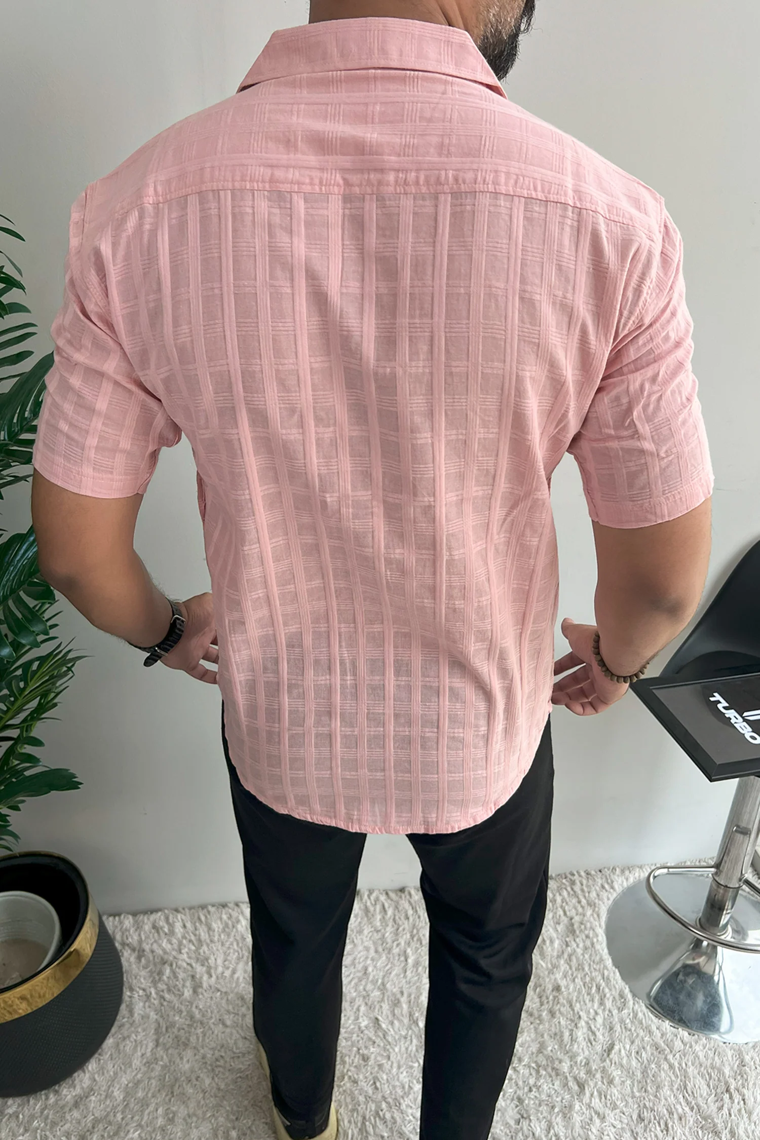 Turbo ShowOff Self Pattern Casual Shirt In Light Pink - Image 4