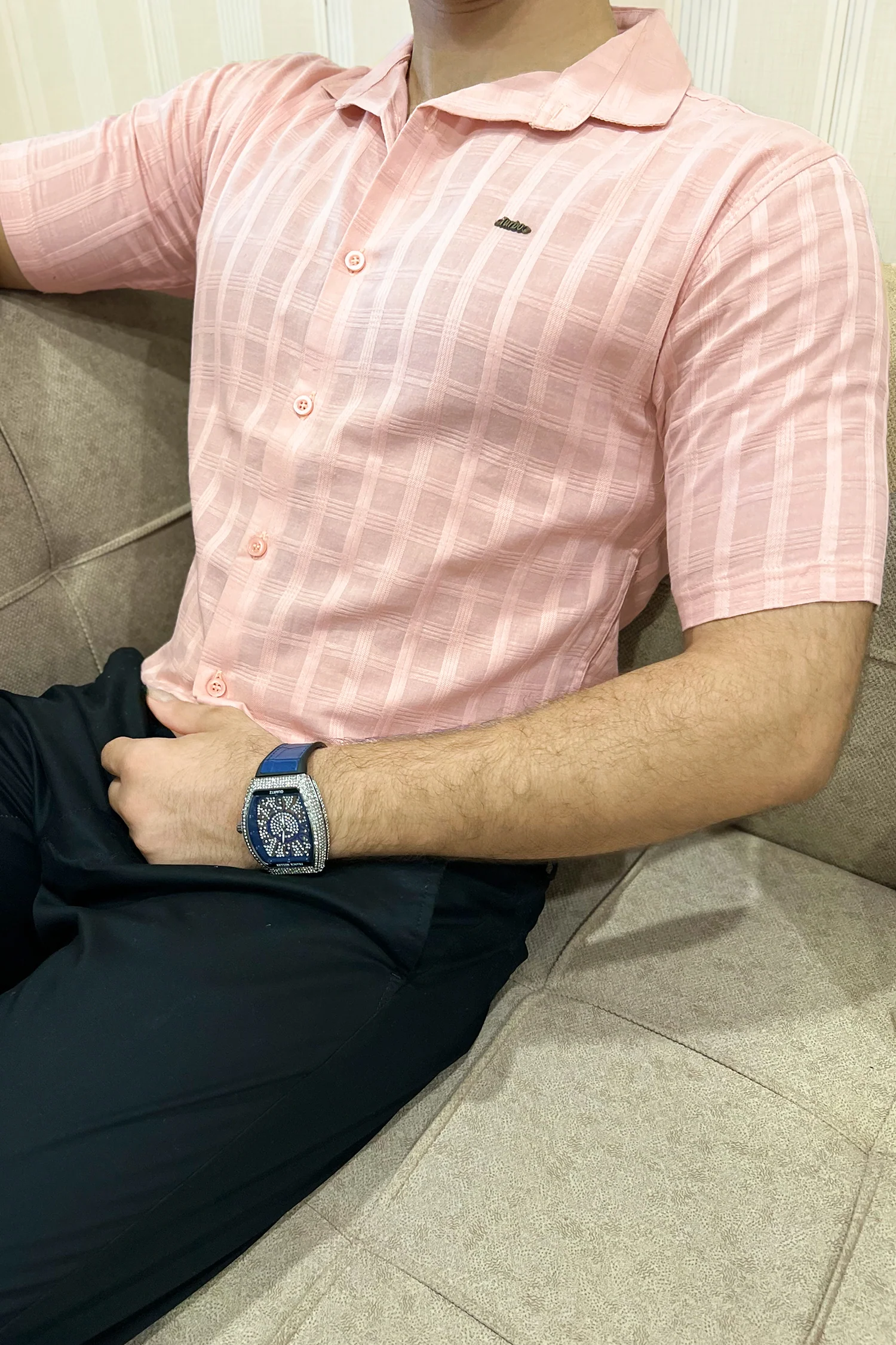 Turbo ShowOff Self Pattern Casual Shirt In Light Pink - Image 4