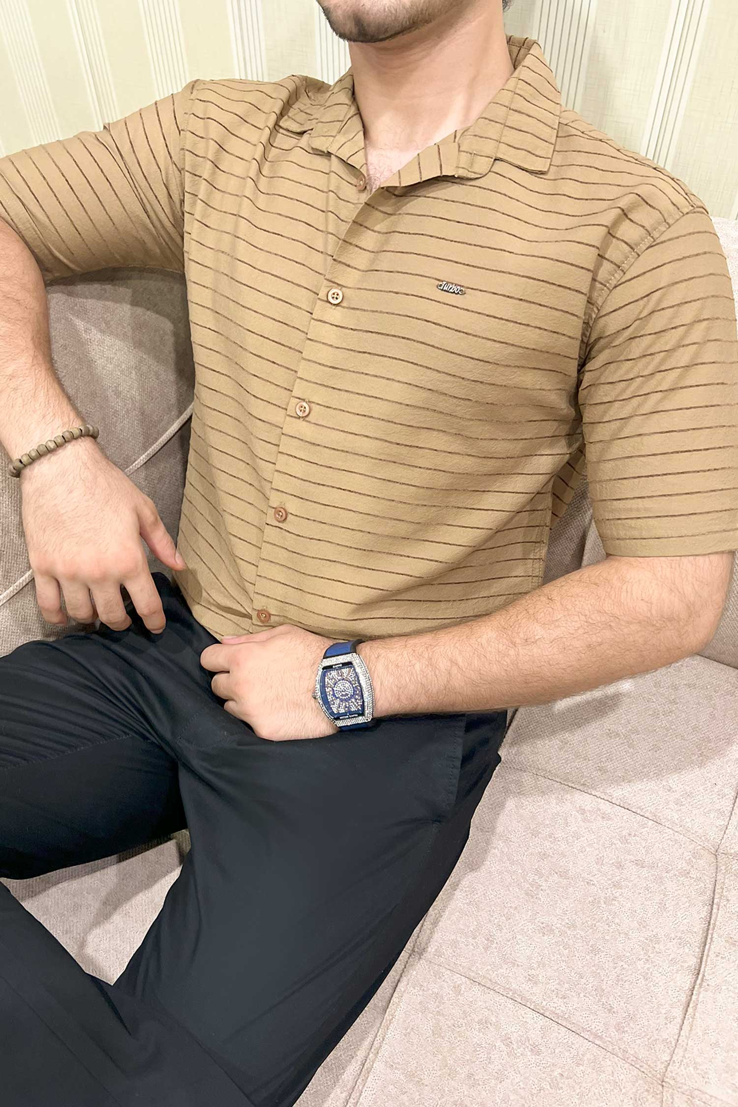 Turbo Snitch Striped Casual Shirt In Brown - Image 4