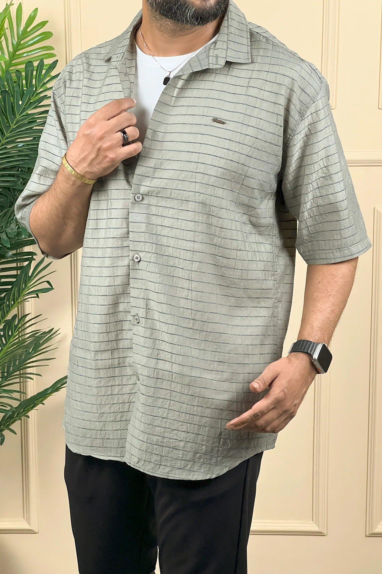 Turbo Snitch Striped Casual Shirt In Grey - Image 3