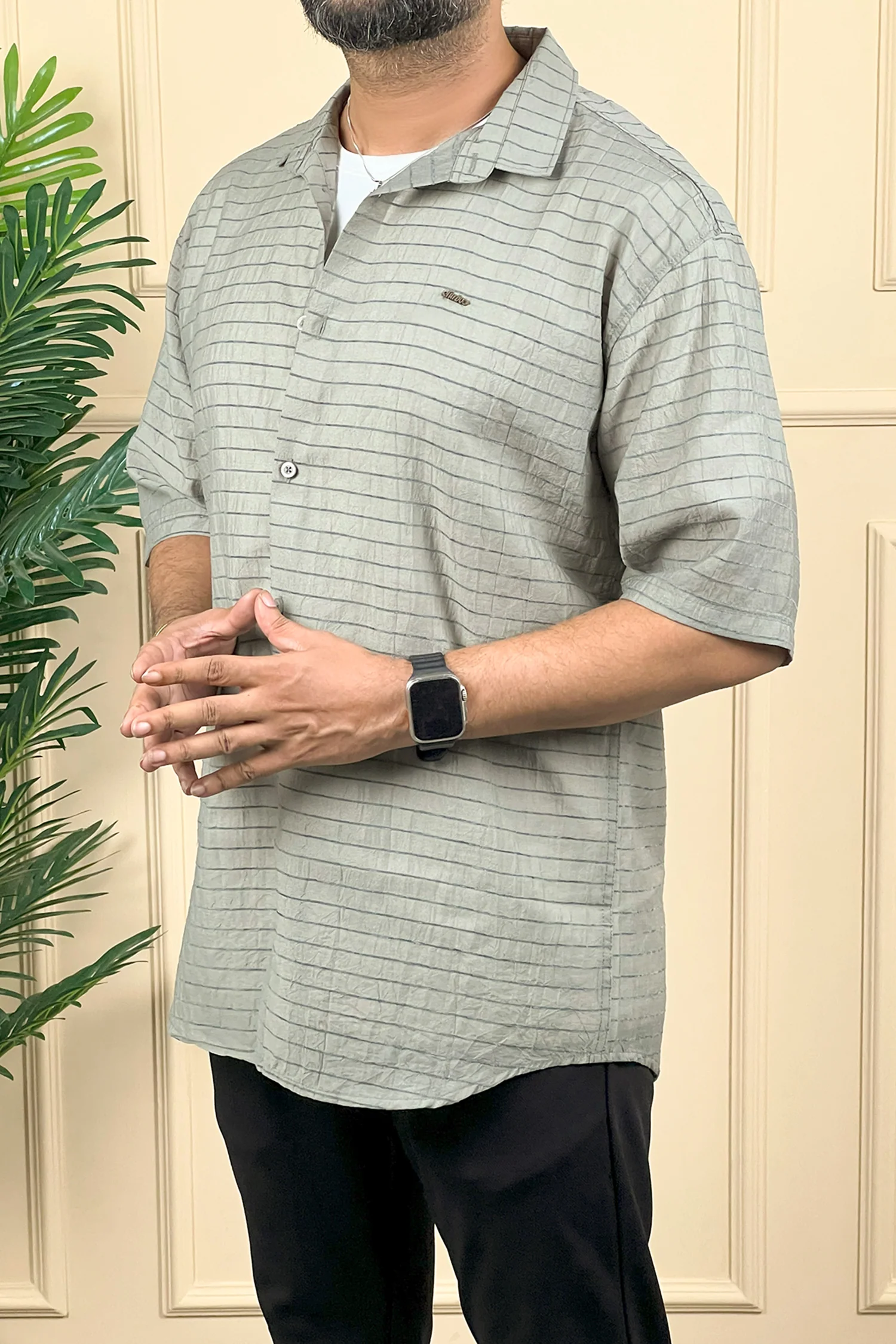 Turbo Snitch Striped Casual Shirt In Grey - Image 4