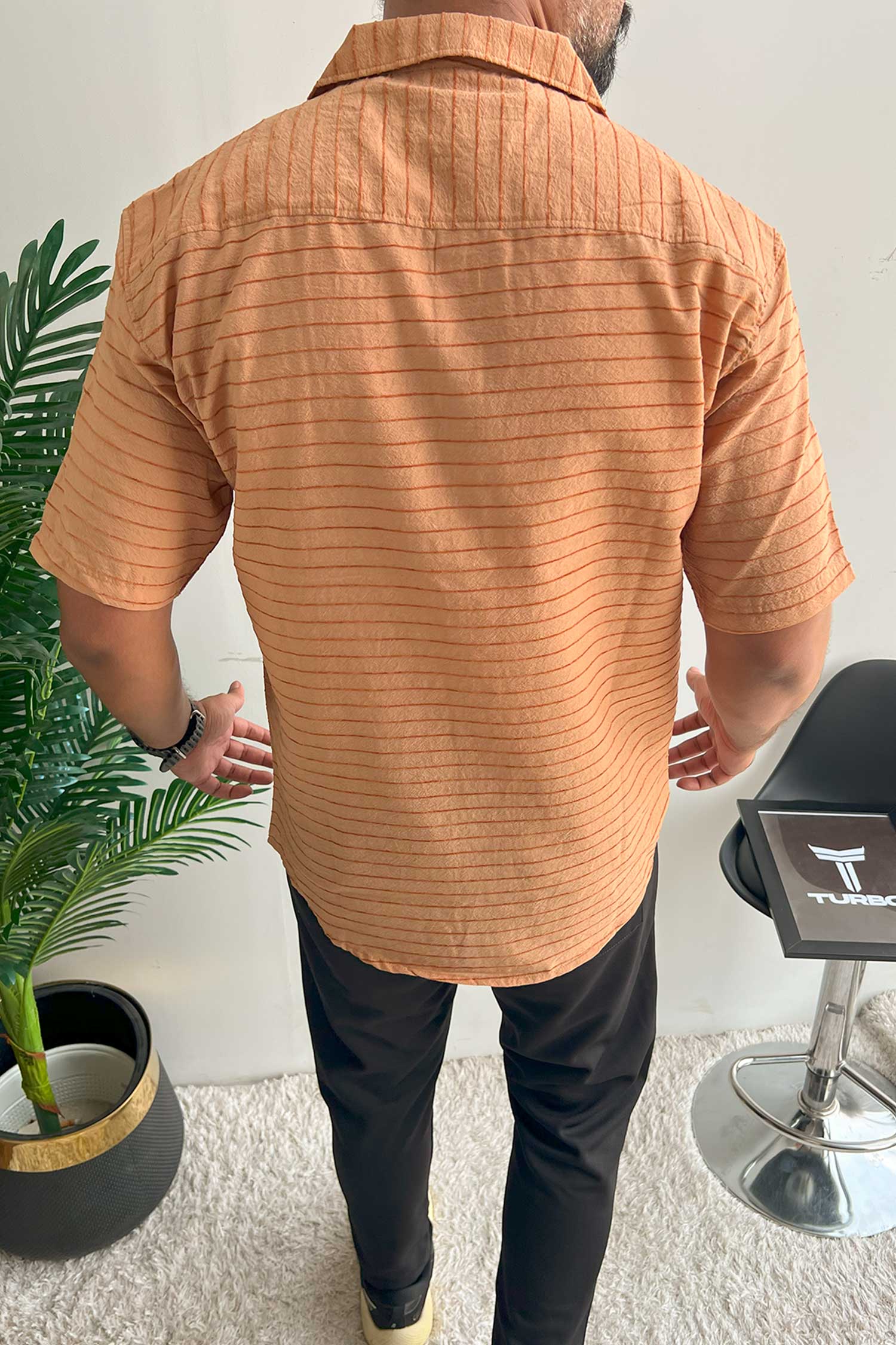 Turbo Snitch Striped Casual Shirt In Light Orange - Image 4