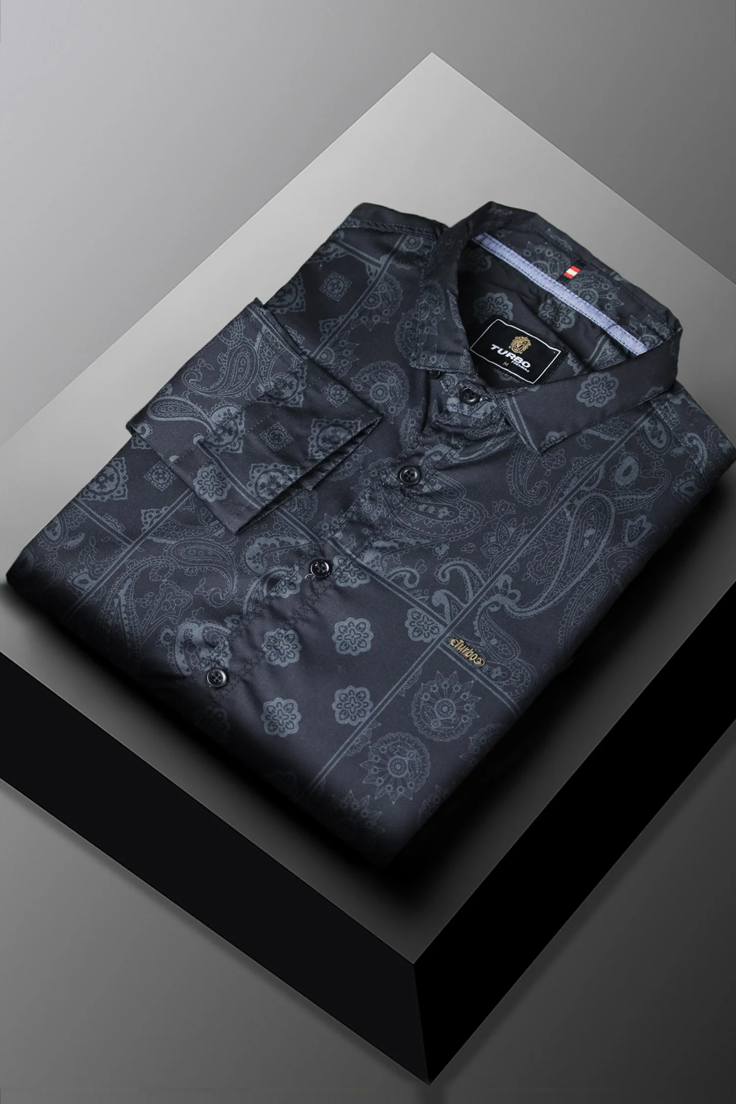 Turbo Splash Printed Long Sleeve Cotton Casual Shirt In Black - Image 3