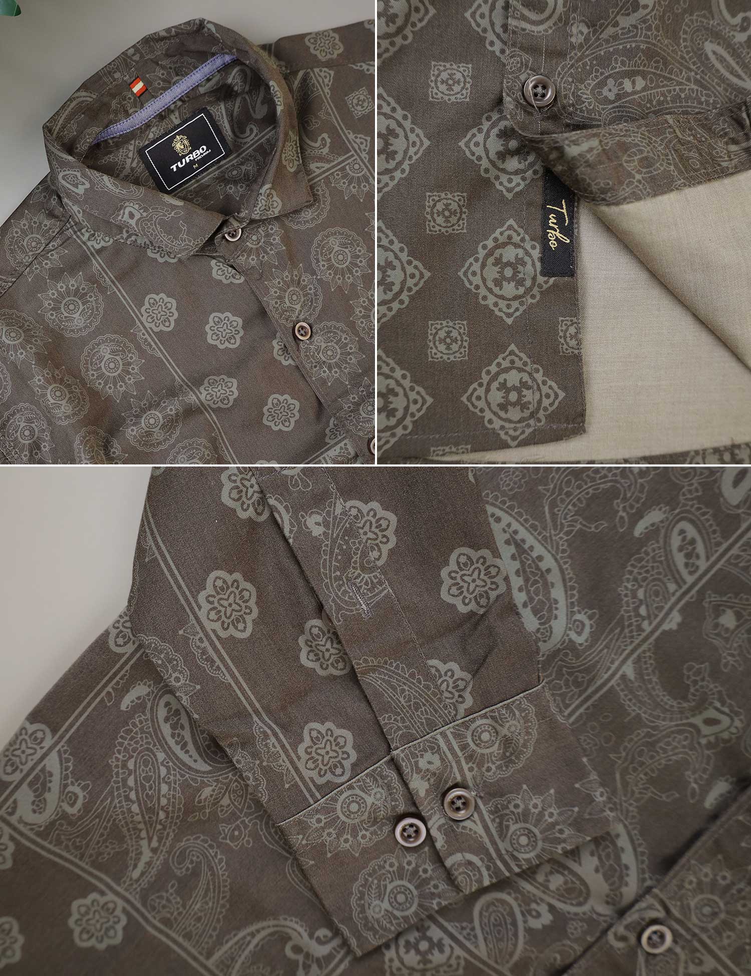 Turbo Splash Printed Long Sleeve Cotton Casual Shirt In Charcoal Grey - Image 5