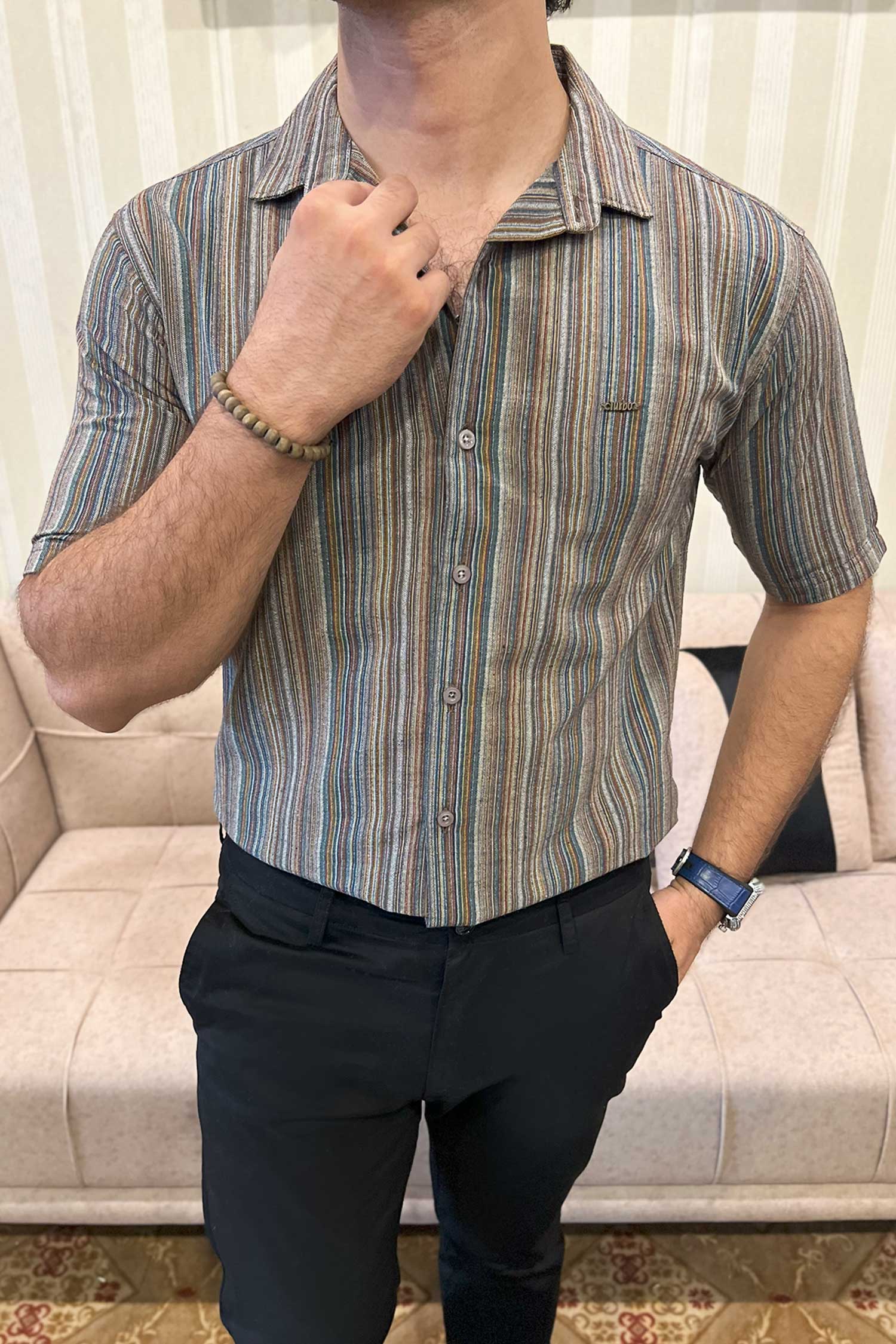 Turbo Spring Edit Textured Casual Shirt In Charcoal - Image 3