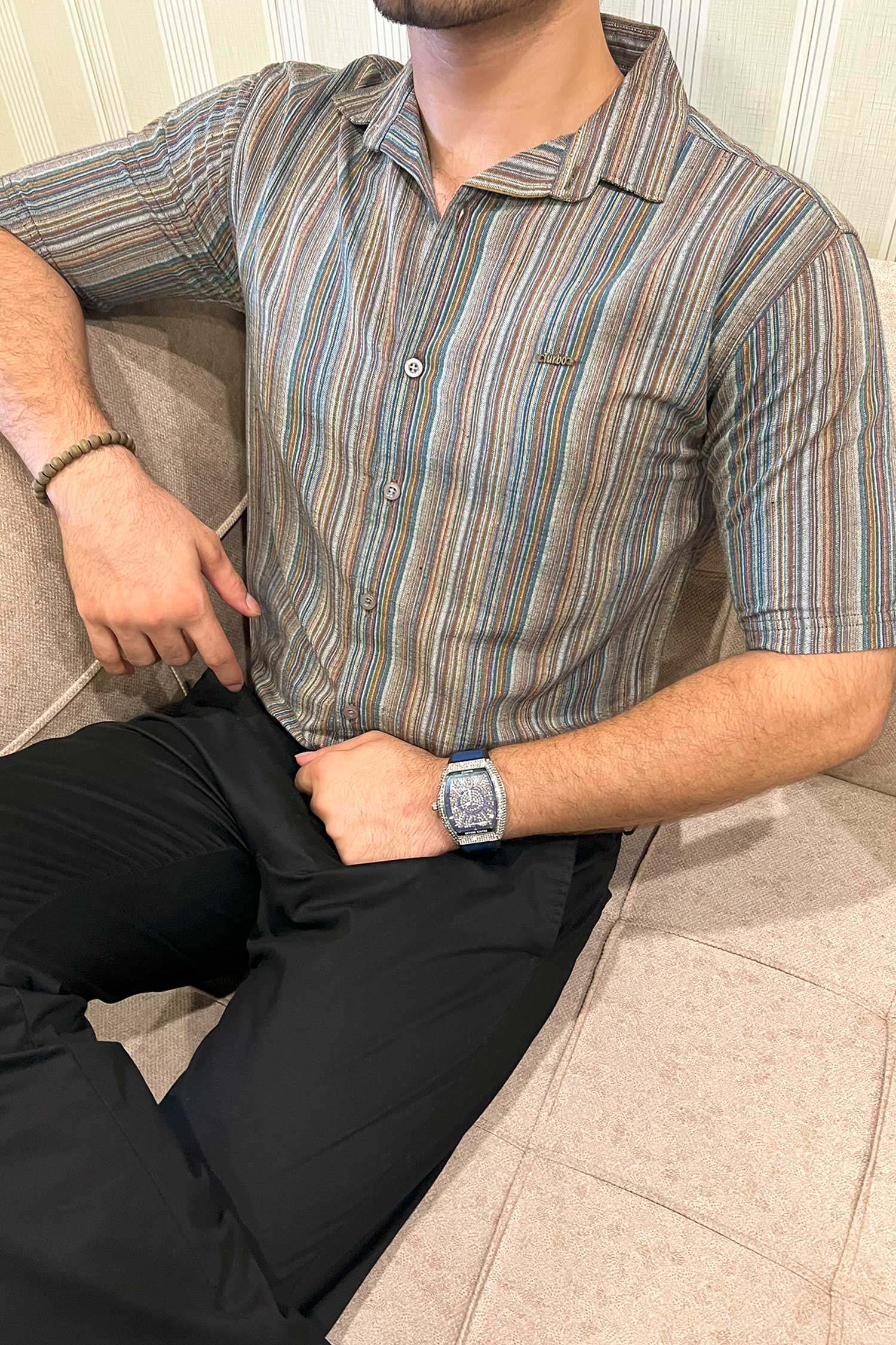 Turbo Spring Edit Textured Casual Shirt In Charcoal - Image 4