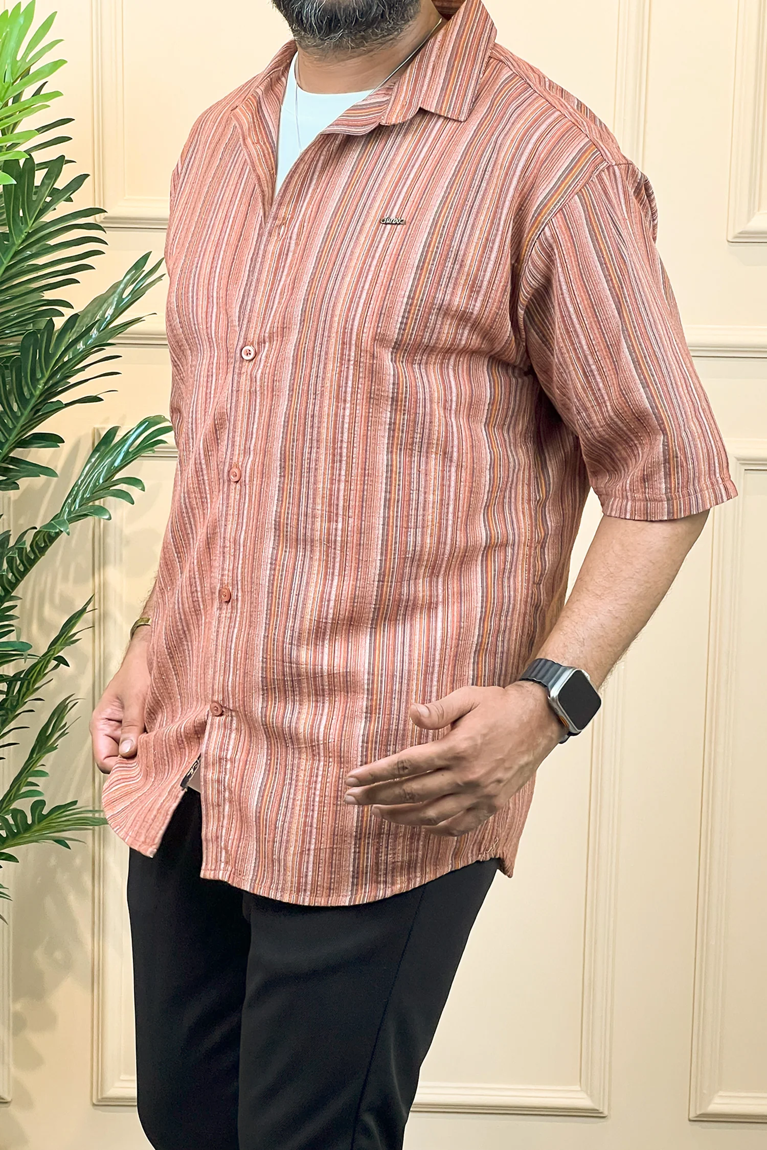 Turbo Spring Edit Textured Casual Shirt In Red Brick - Image 3