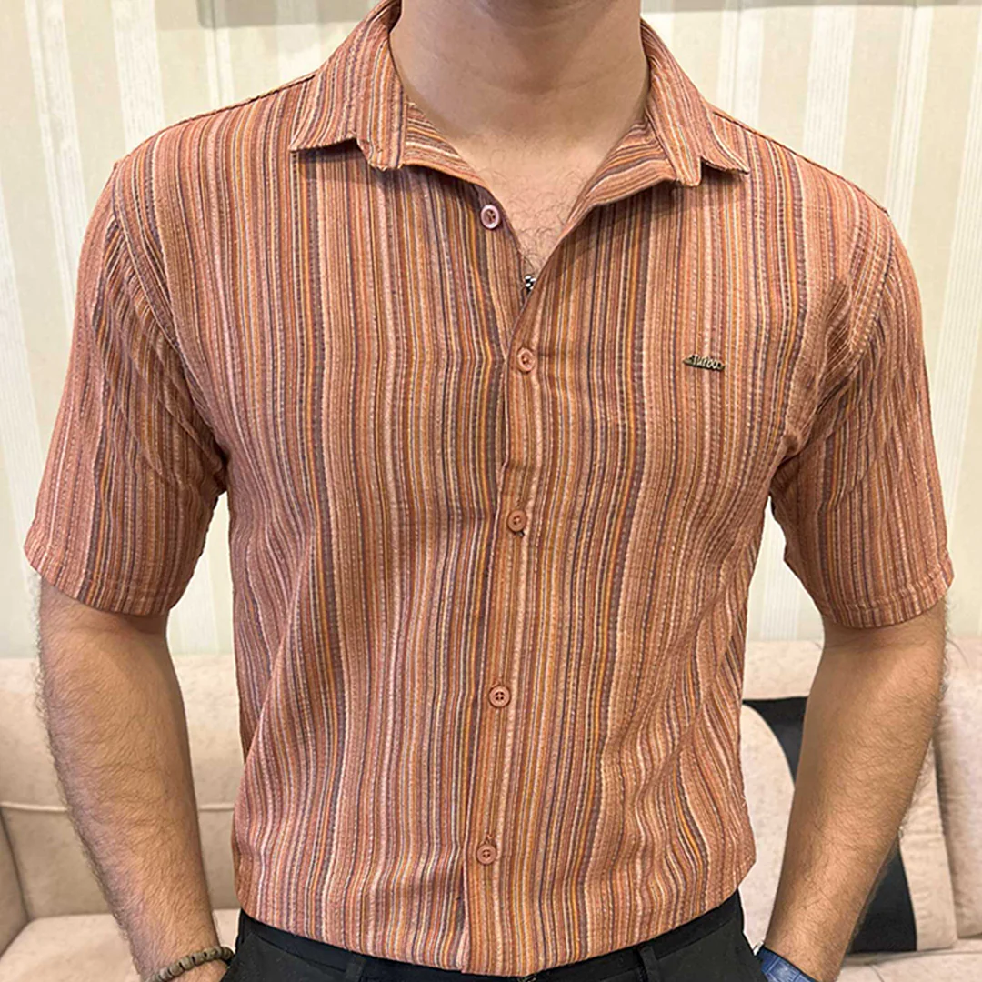 Turbo Spring Edit Textured Casual Shirt In Red Brick - Image 5