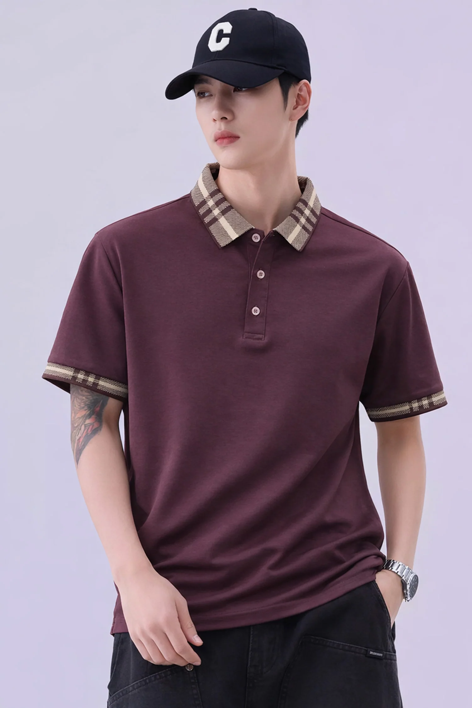 Turbo Plaid Pattern Collered Men's Polo T-Shirt