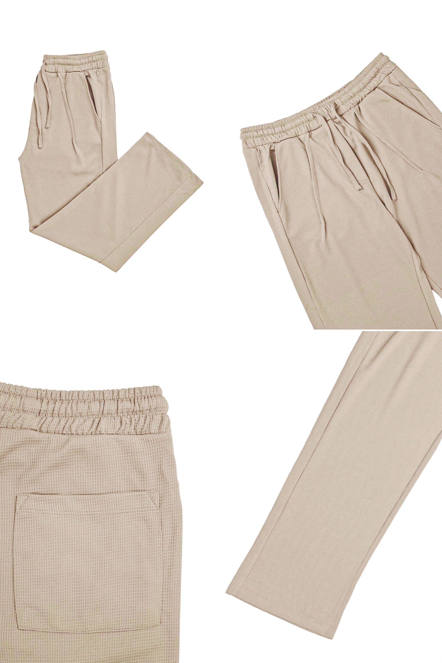 Turbo Summer Thin Waffle Textured Loose Bottom Trouser In Skin - Image 4