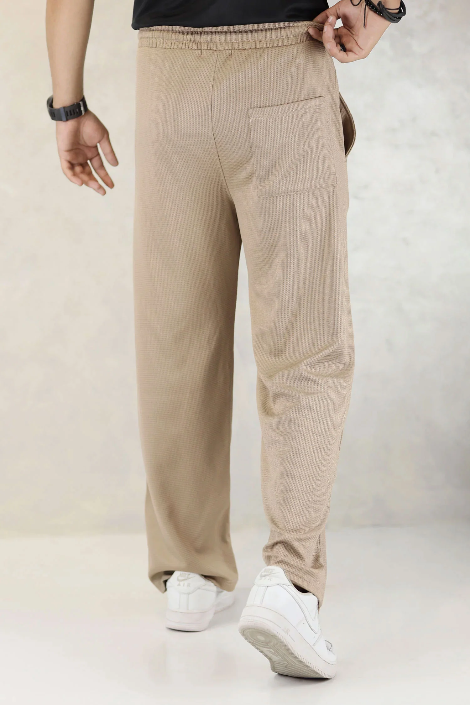 Turbo Summer Thin Waffle Textured Loose Bottom Trouser In Skin - Image 4