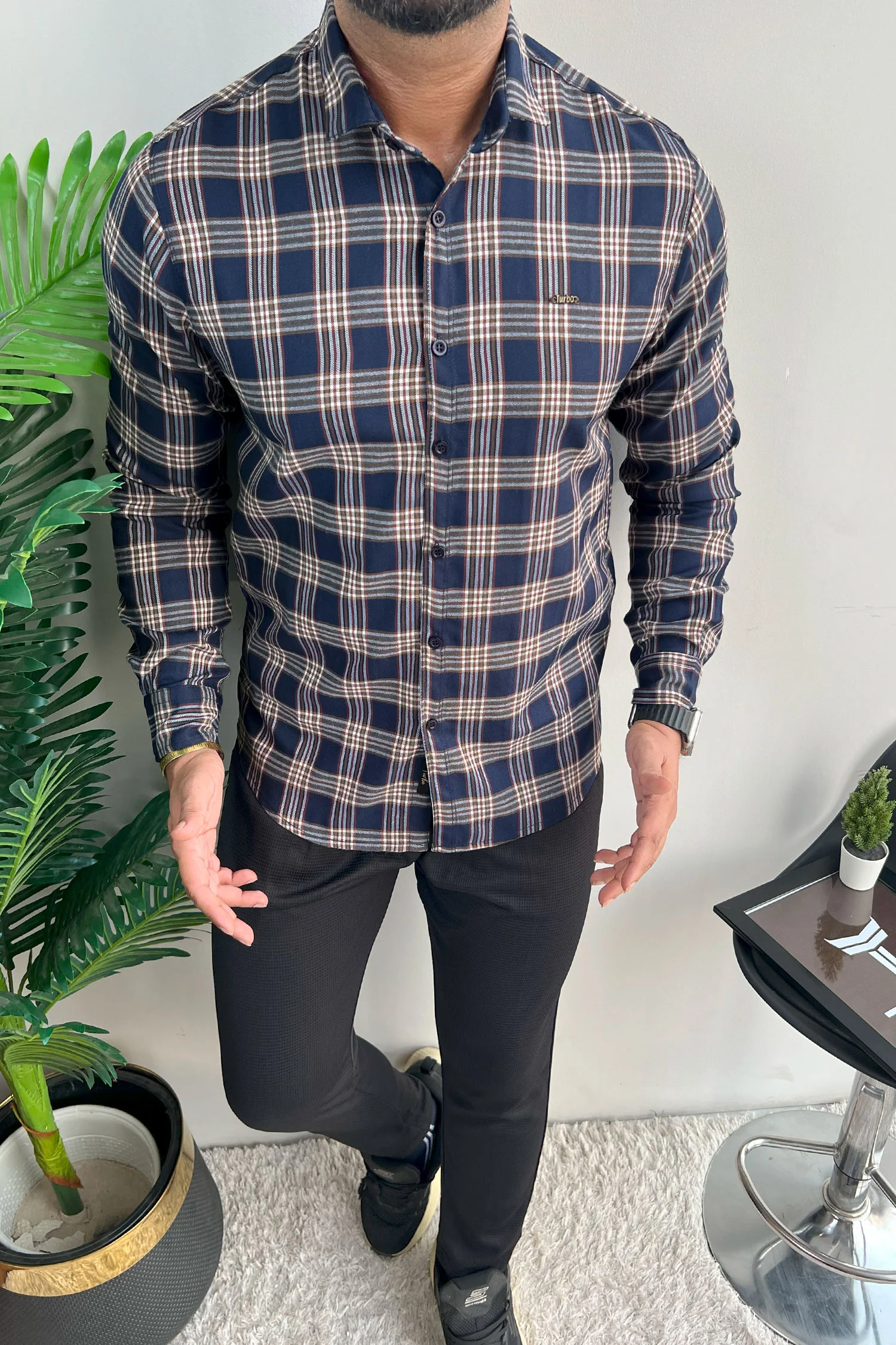 Turbo Tattersall Checkered Long Sleeve Cotton Casual Shirt - Image 4