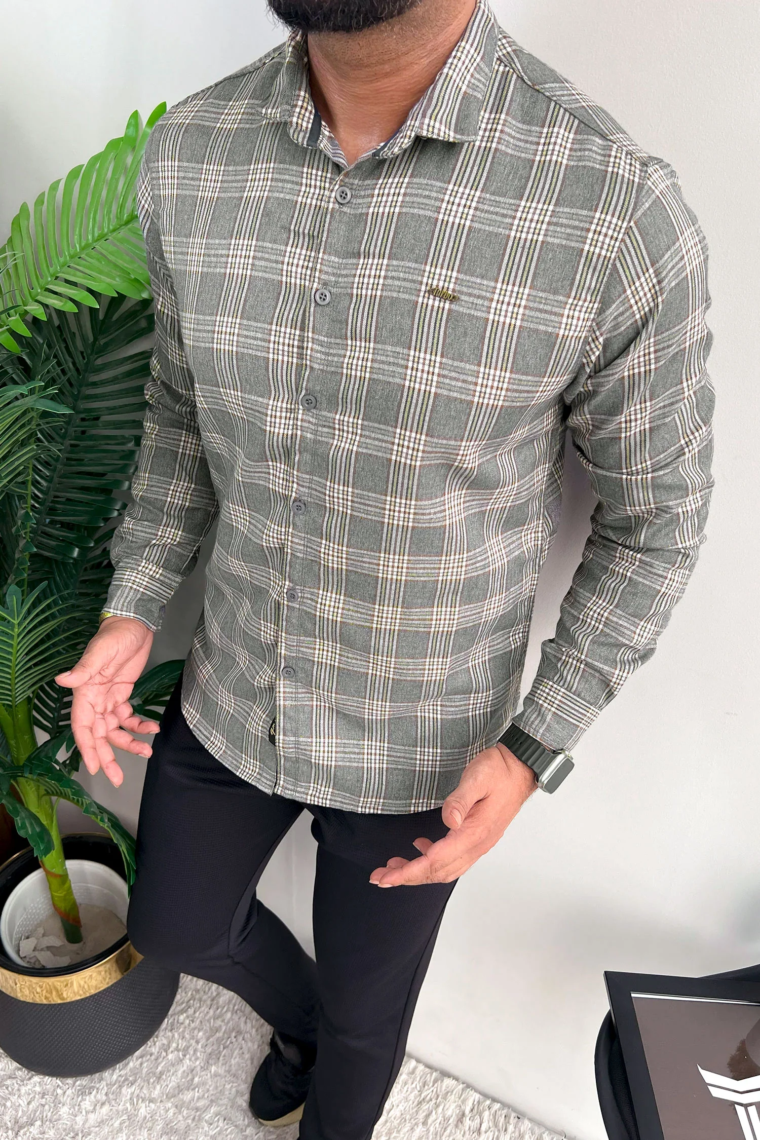 Turbo Tattersall Checkered Long Sleeve Cotton Casual Shirt - Image 8