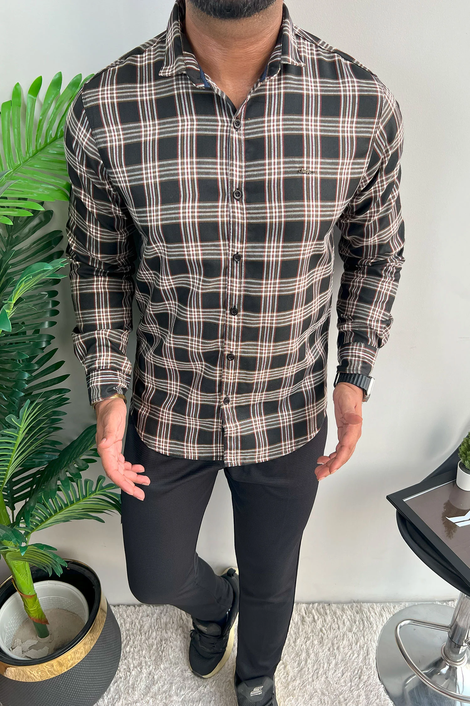 Turbo Tattersall Checkered Long Sleeve Cotton Casual Shirt - Image 9