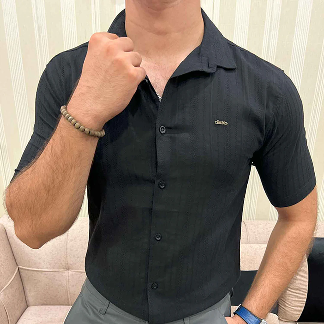 Turbo Textured Champ Casual Shirt In Black - Image 2