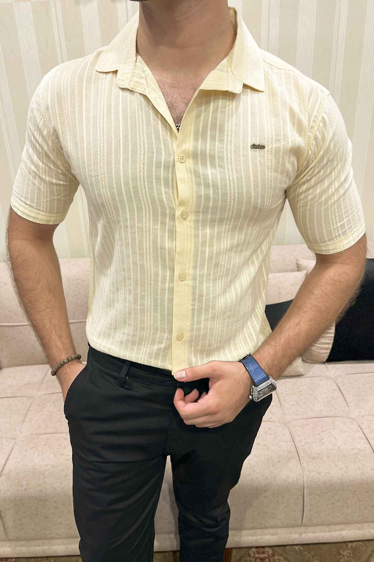Turbo Textured Champ Casual Shirt In Light Lemon - Image 5