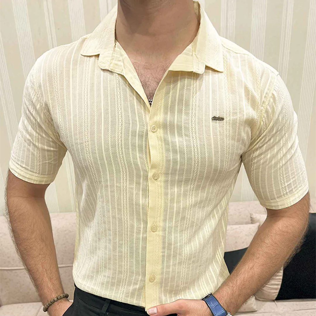 Turbo Textured Champ Casual Shirt In Light Lemon - Image 4