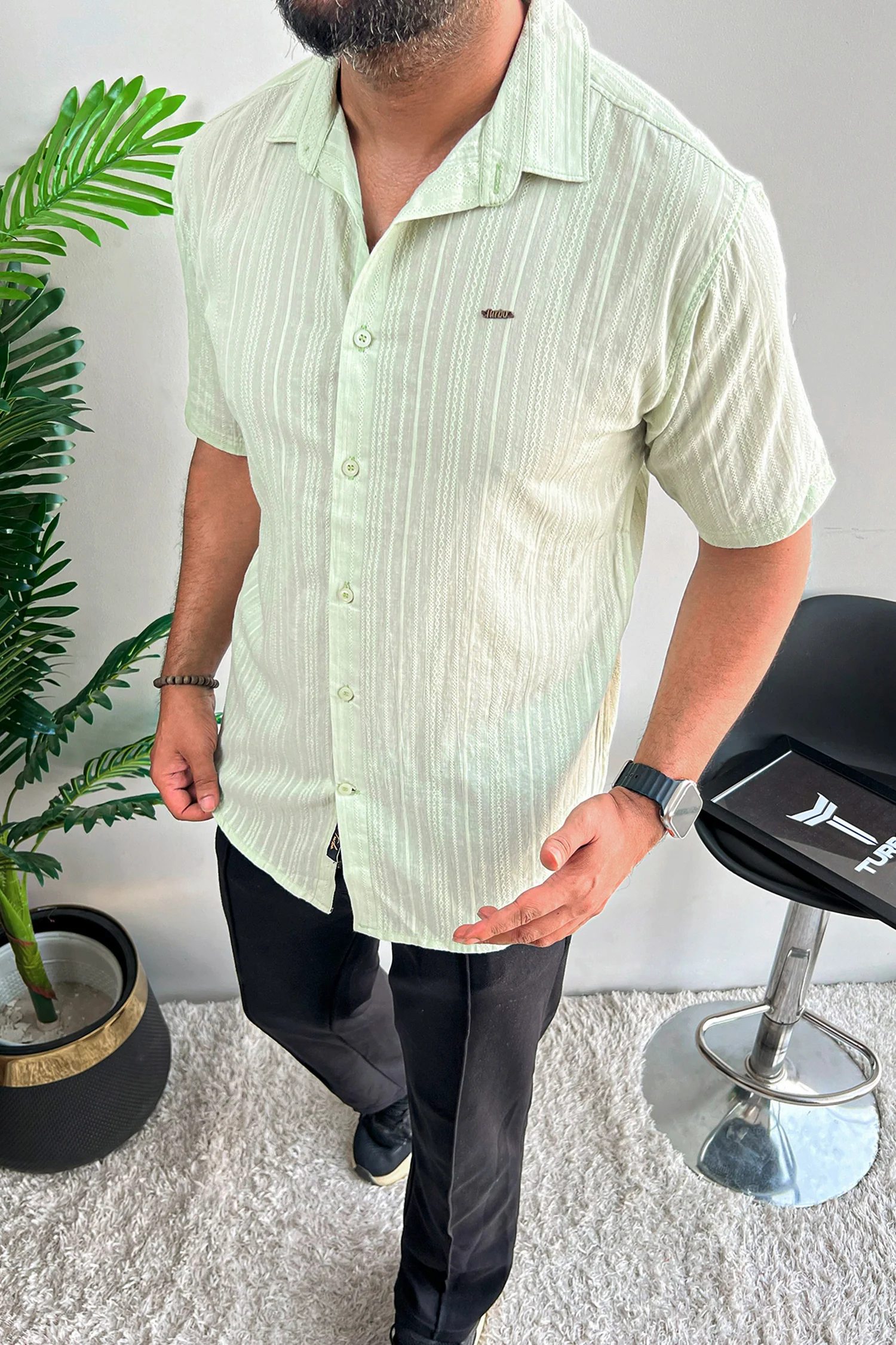 Turbo Textured Champ Casual Shirt In Mint Green - Image 2