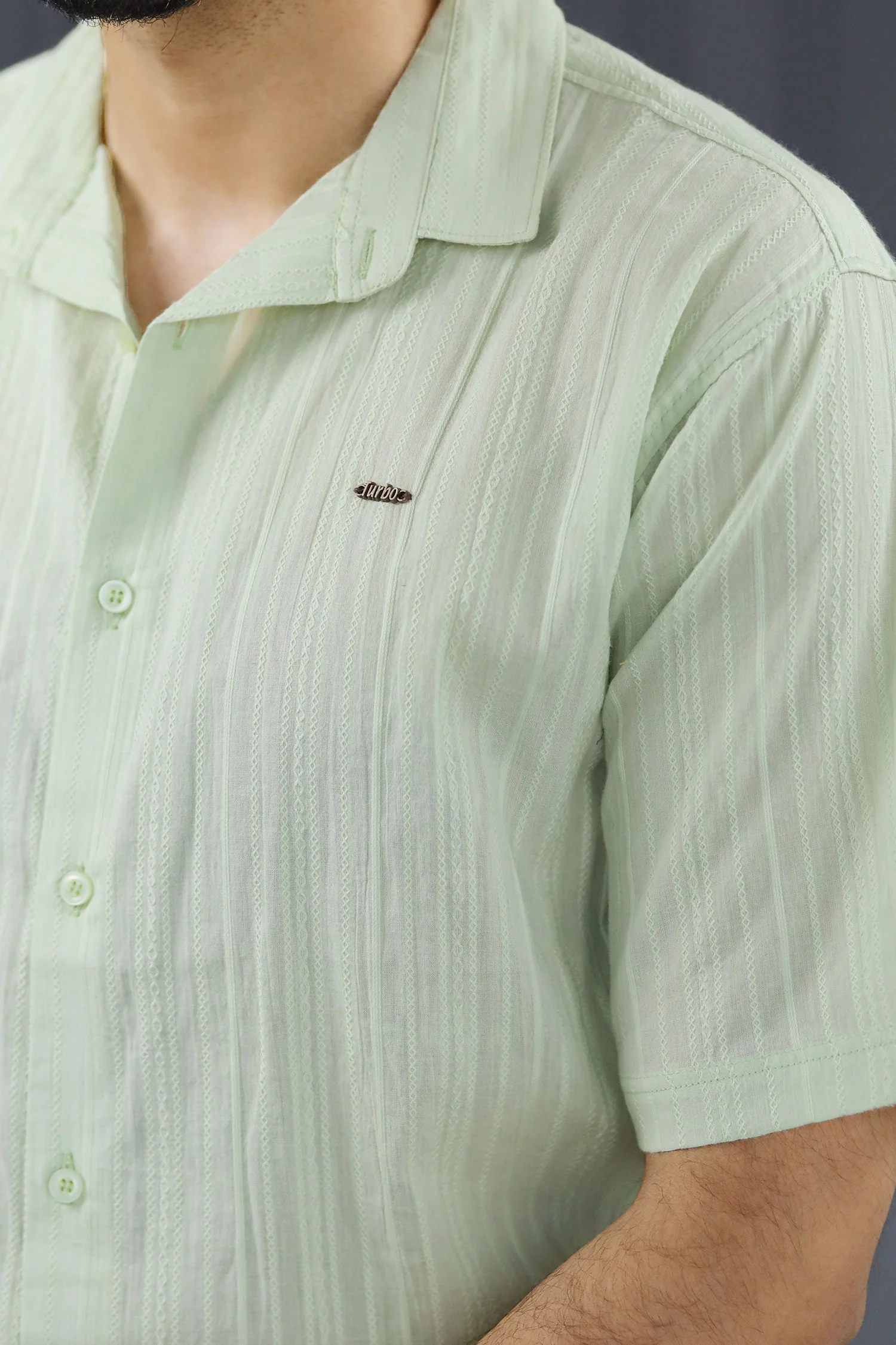 Turbo Textured Champ Casual Shirt In Mint Green - Image 3