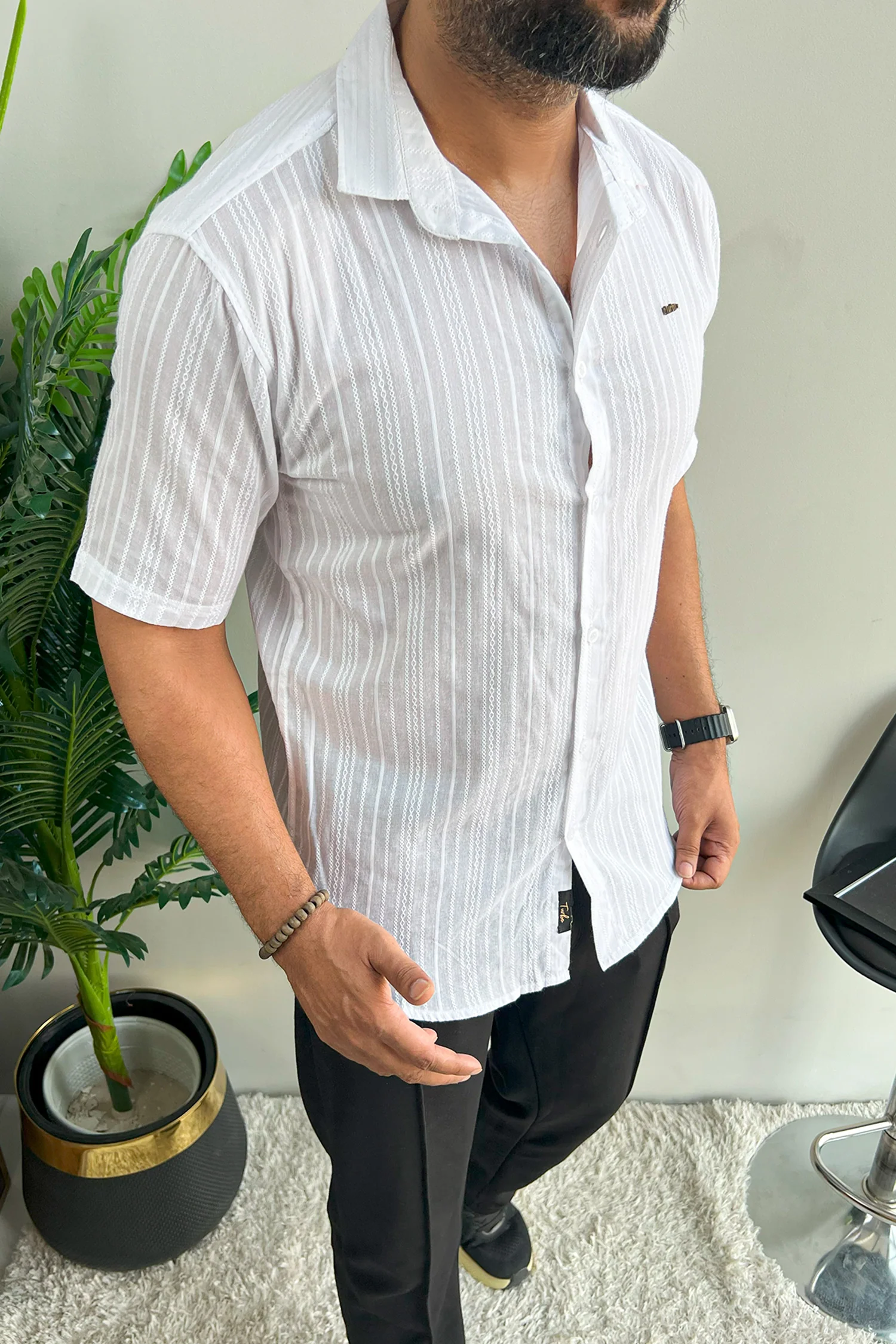 Turbo Textured Champ Casual Shirt In White - Image 3