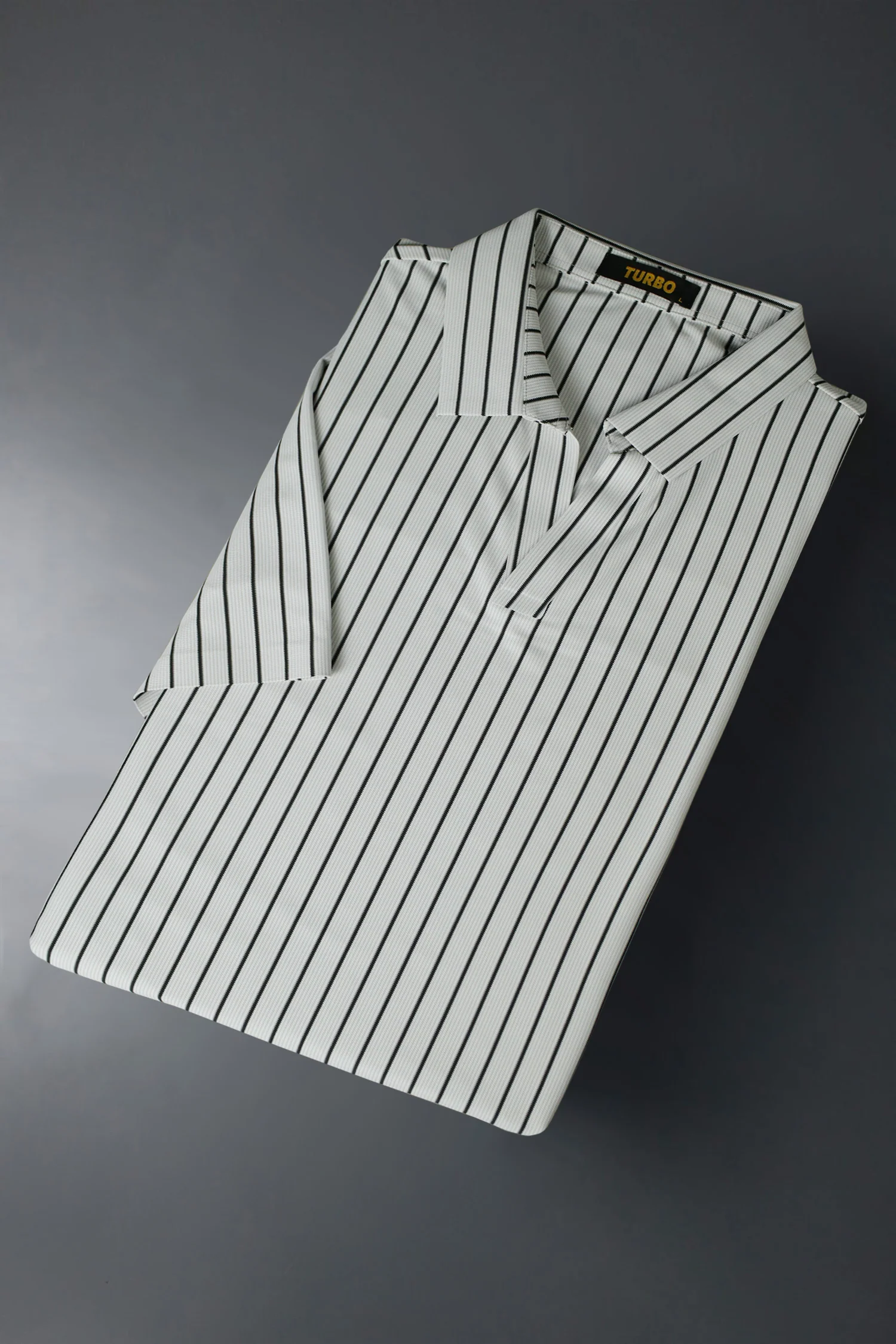 Turbo Vertical White Striped Pattern Polo T-Shirt In Beige - Image 2
