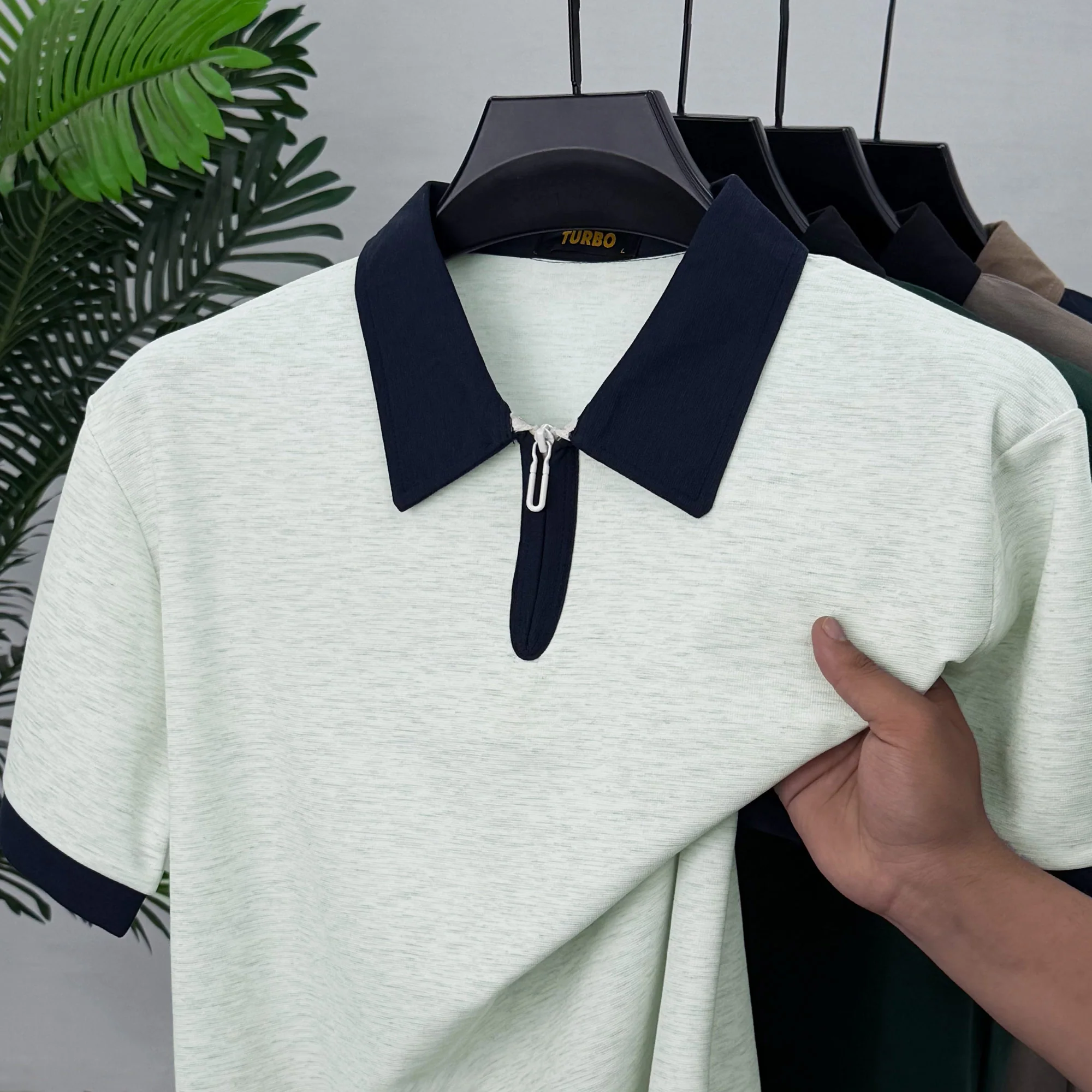 Turbo Zip-Up Neckline Design Men's Polo T-Shirt - Image 2